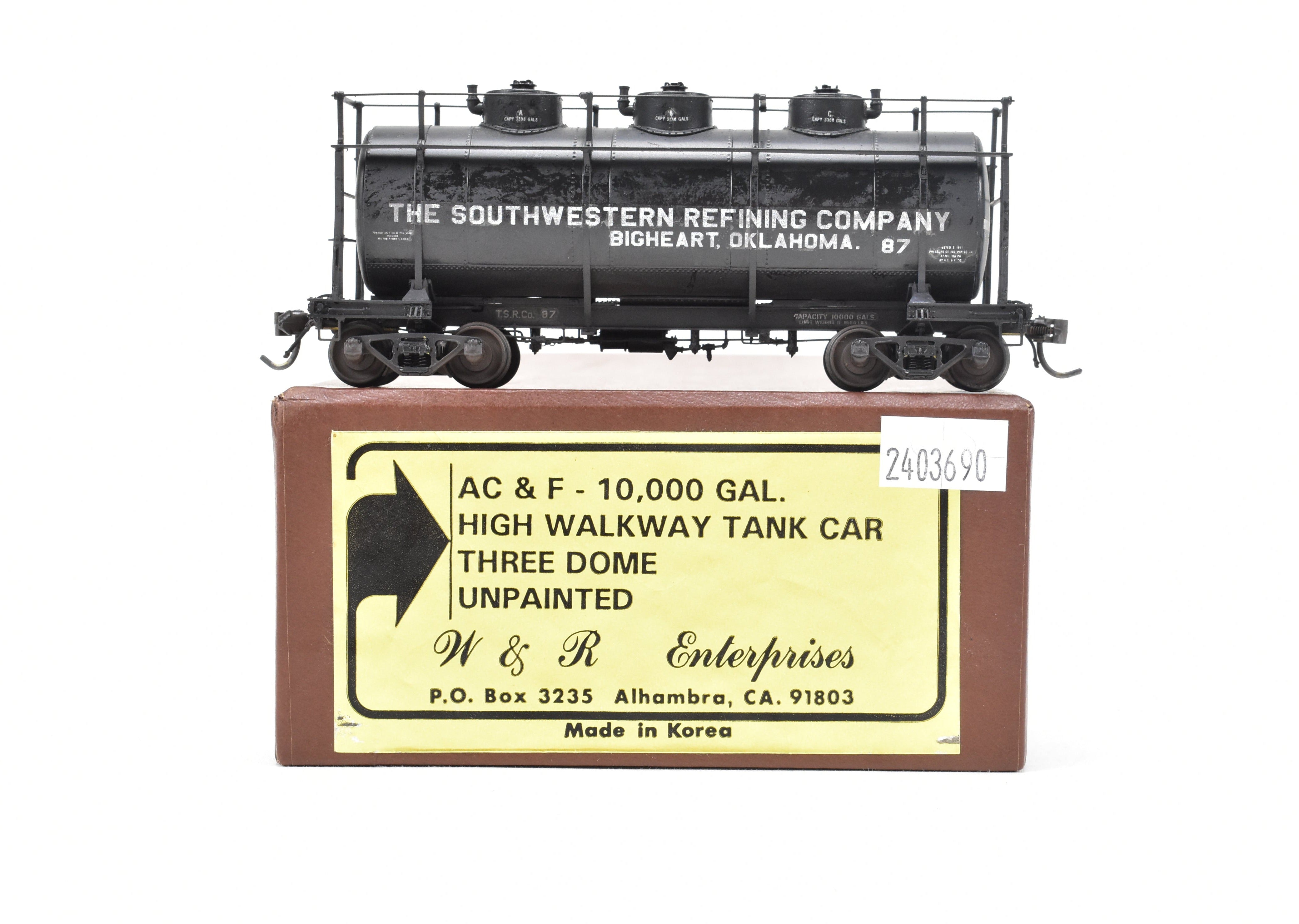 HO Scale Brass W&R - W&R Enterprises Various Roads AC&F 10,000 Gallon 3-Dome Tank Car with High Walkway for Model Railroad Collection