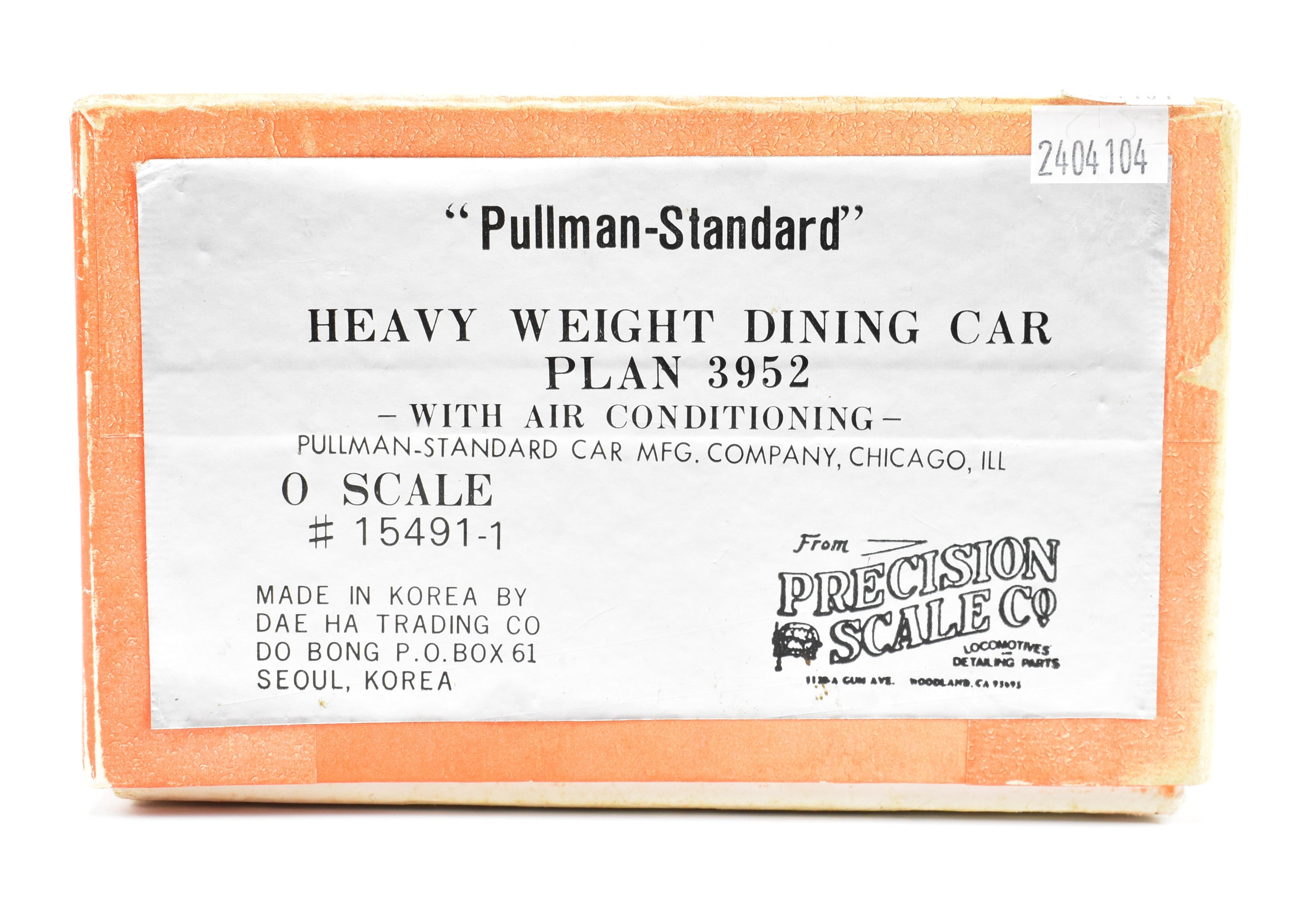 O Scale Brass Model - Precision Scale Co. (PSC) Pullman Standard HW Dining Car Plan 3952 with Air Conditioning for Model Train Enthusiasts