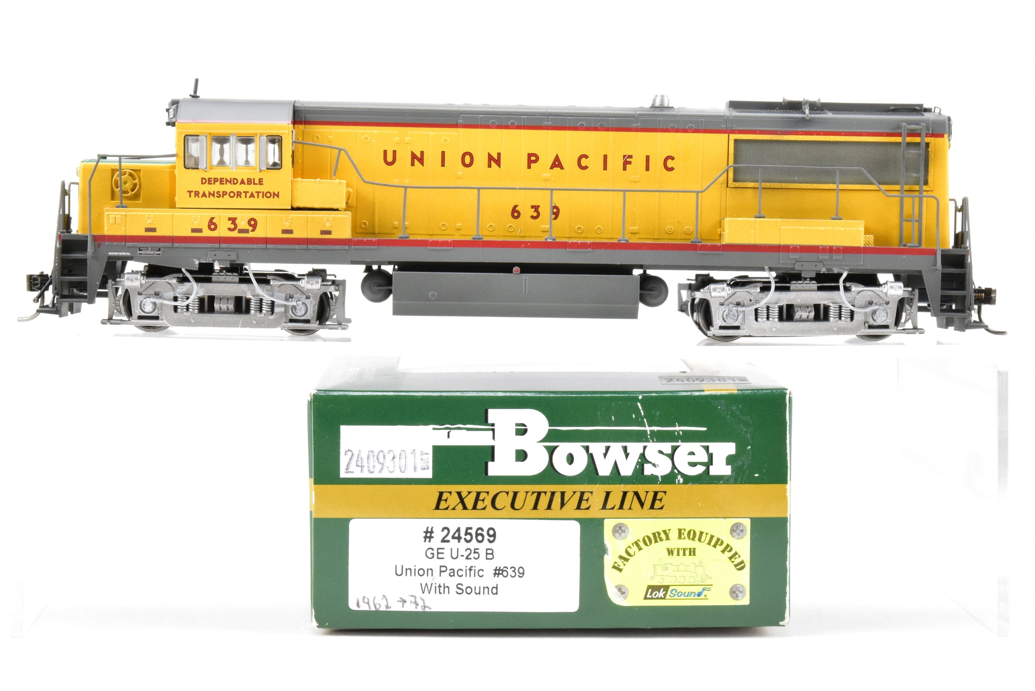 HO Scale Con Bowser Executive Series Union Pacific GE U25B Locomotive Model with ESU DCC & Sound Function, Featuring FP No. 639 and Weathered Appearance