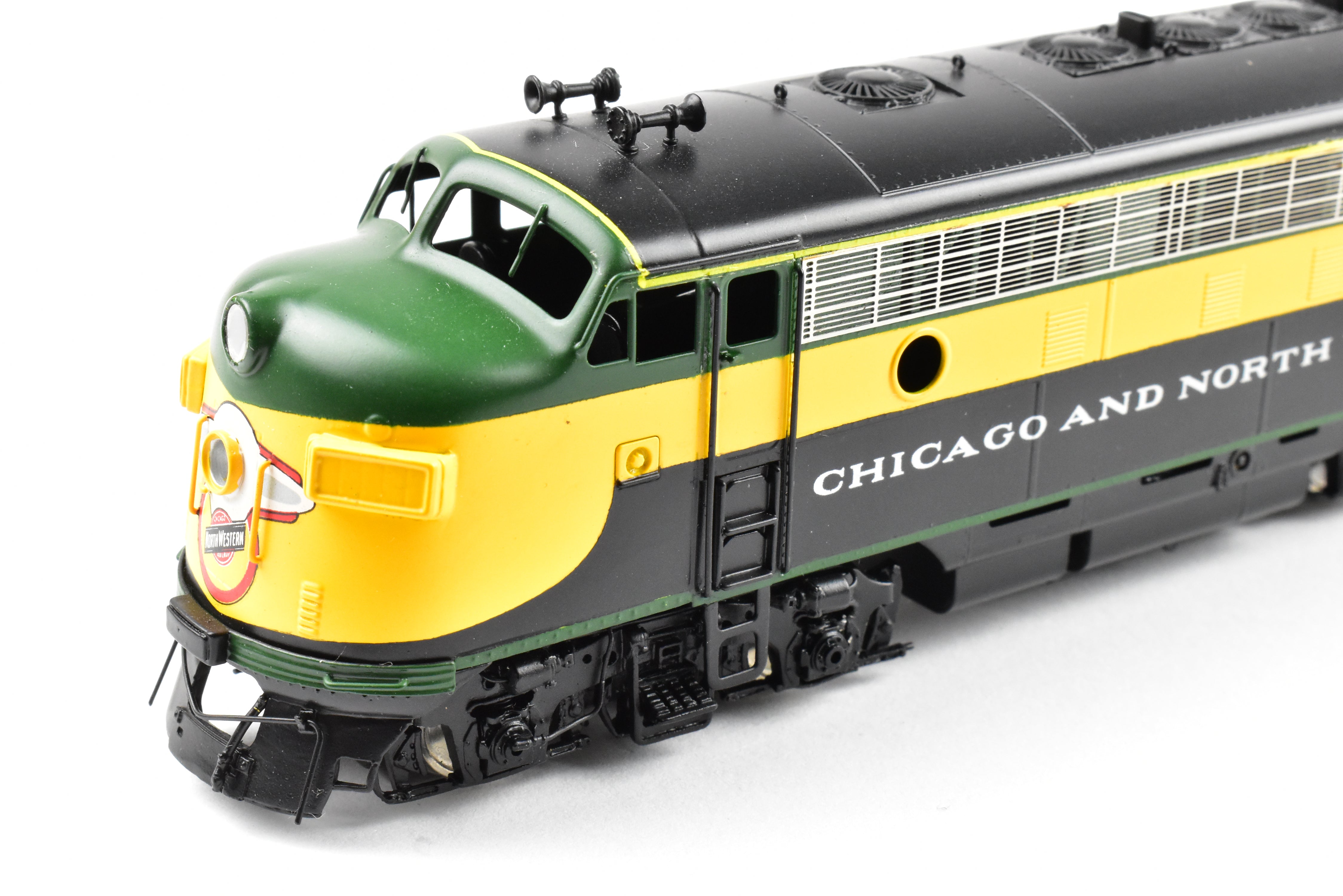 High - Quality HO Scale Brass Model Train Set - Chicago and Northwestern EMD F7A/F7B/F7A Phase I 1500 HP 3 - Unit Set in Freight Scheme by Oriental Limited