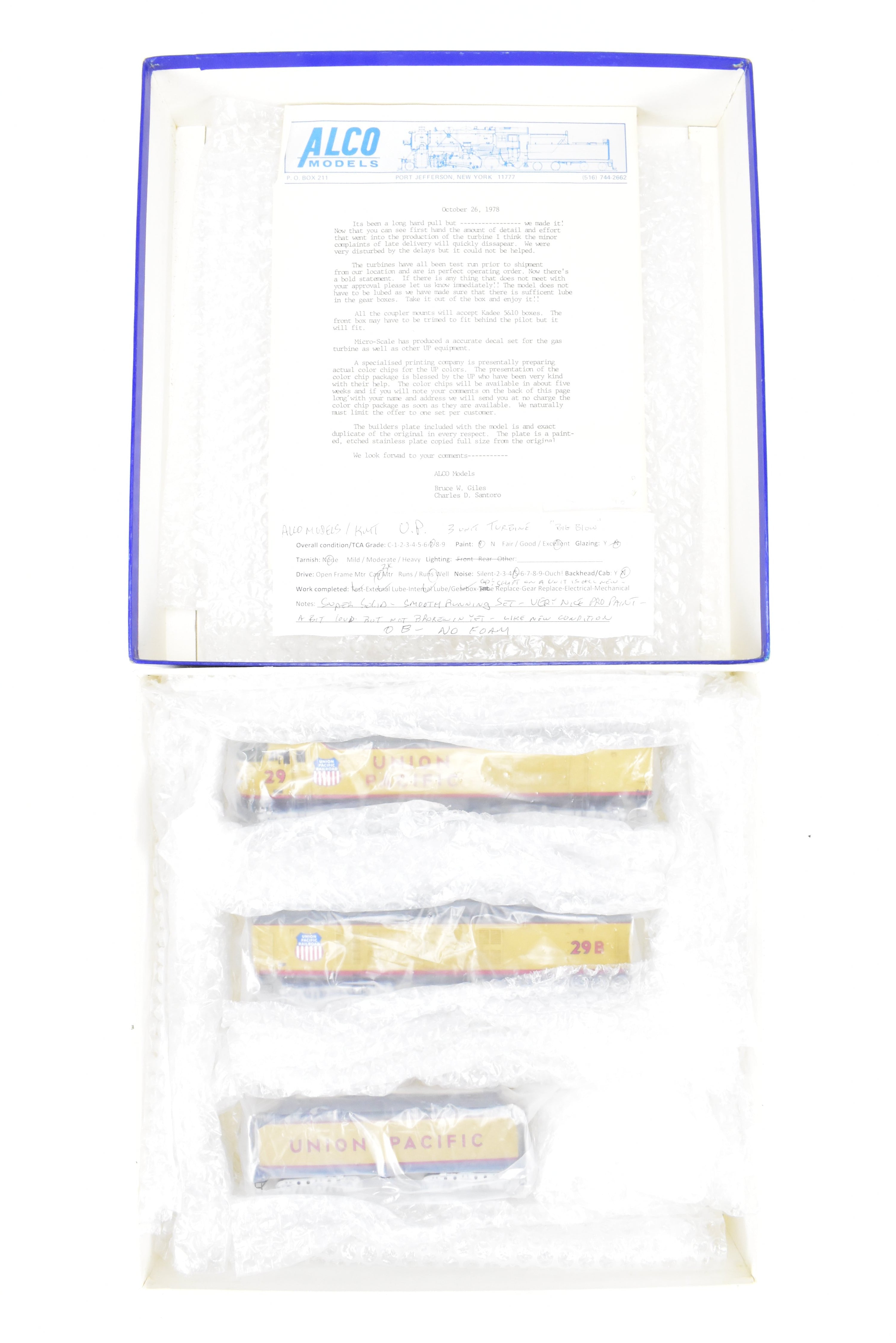 High - Quality HO Scale Brass Alco Models Union Pacific 3 - Unit Gas Turbine Electric Locomotive Set - Professionally Painted #29 & 29B