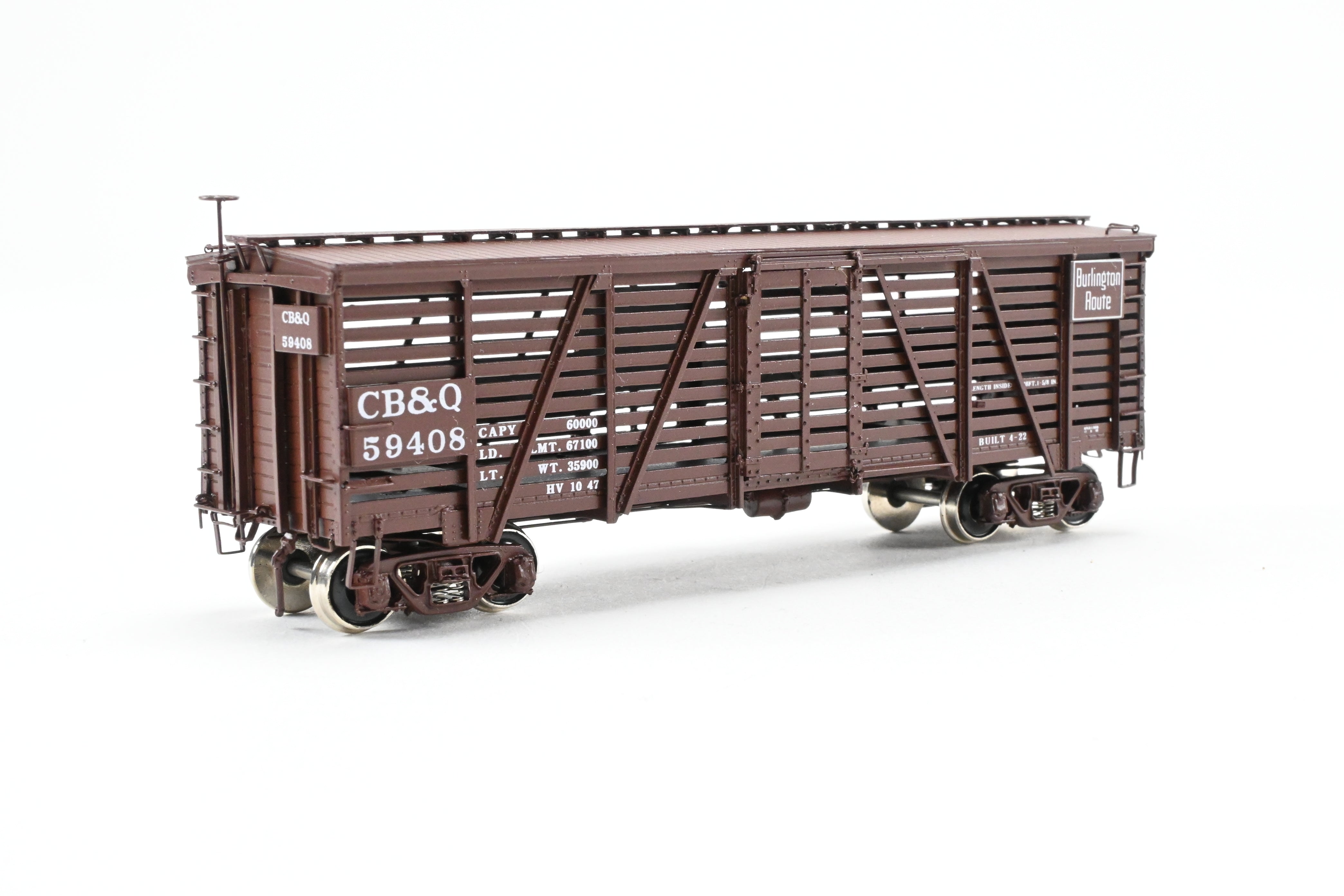 HO Scale Brass CIL - Challenger Imports CB&Q - Burlington Route Class SM-16 36-Foot Stock Car, Factory Painted, Road Number 59408