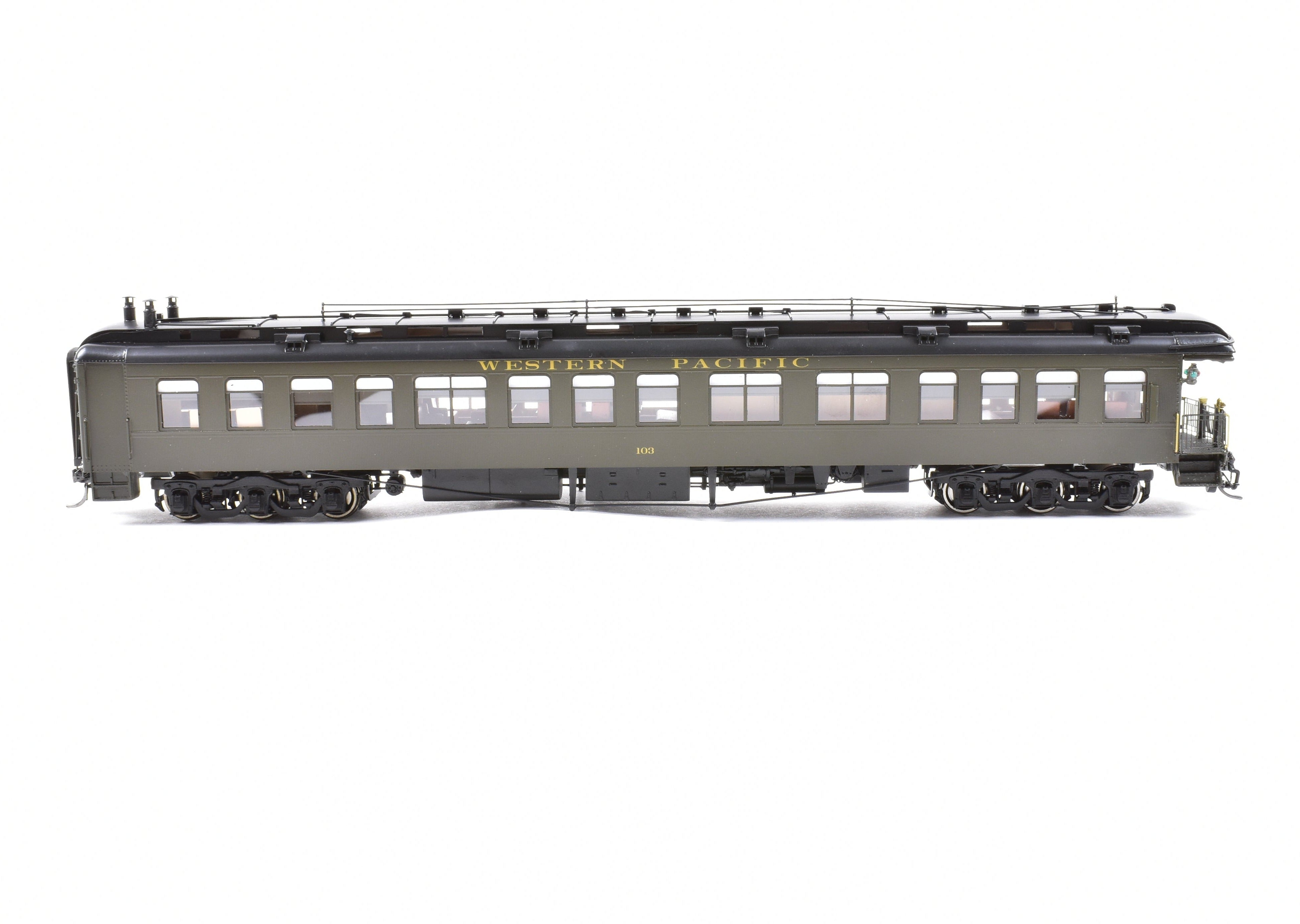 High - Quality HO Scale New Brass Model of North Bank Line Western Pacific Business Car #103 in Pullman Green