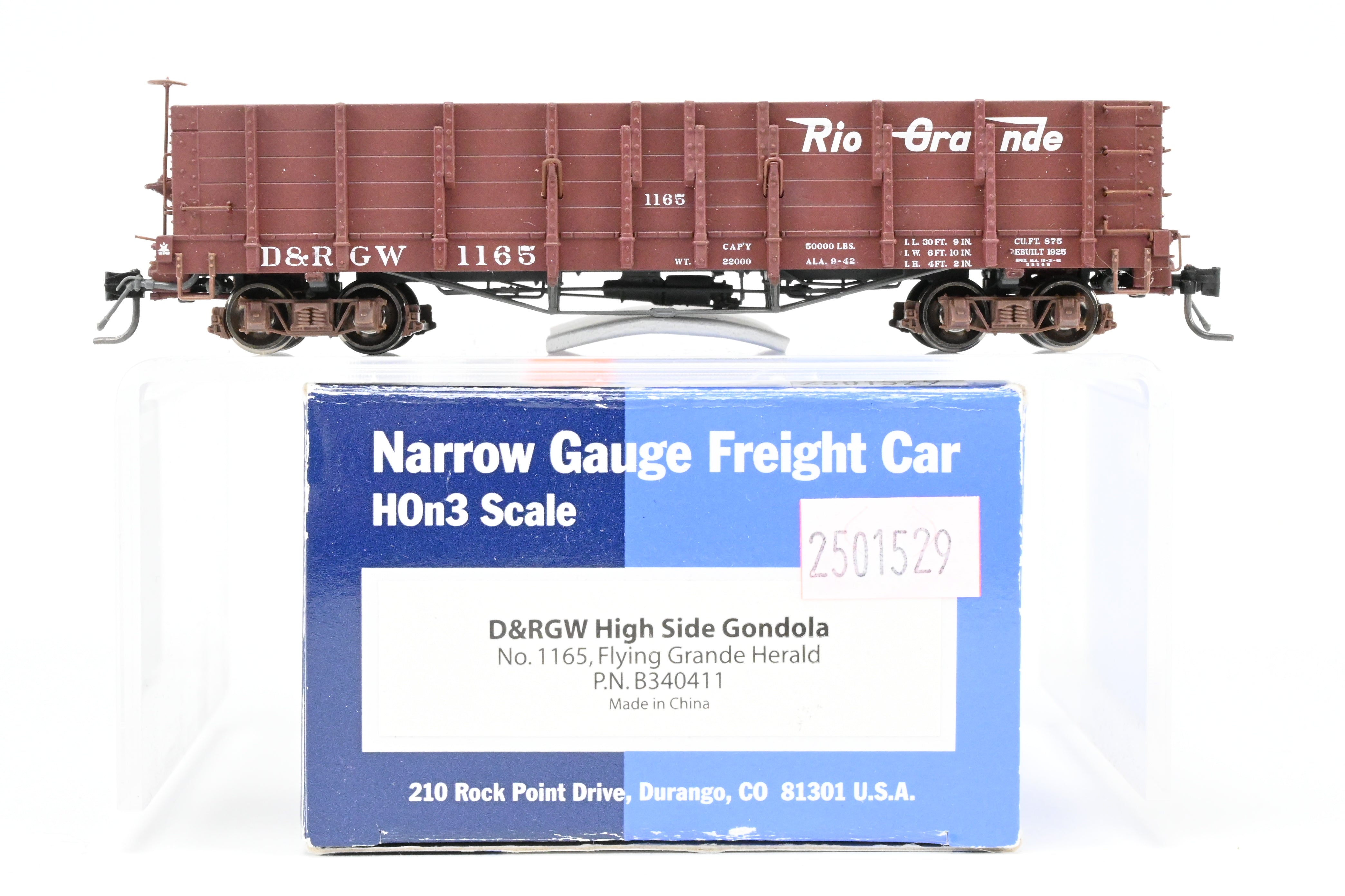 HOn3 Blackstone Models D&RGW High Side Gondola No. 1165 with Flying Grande Herald