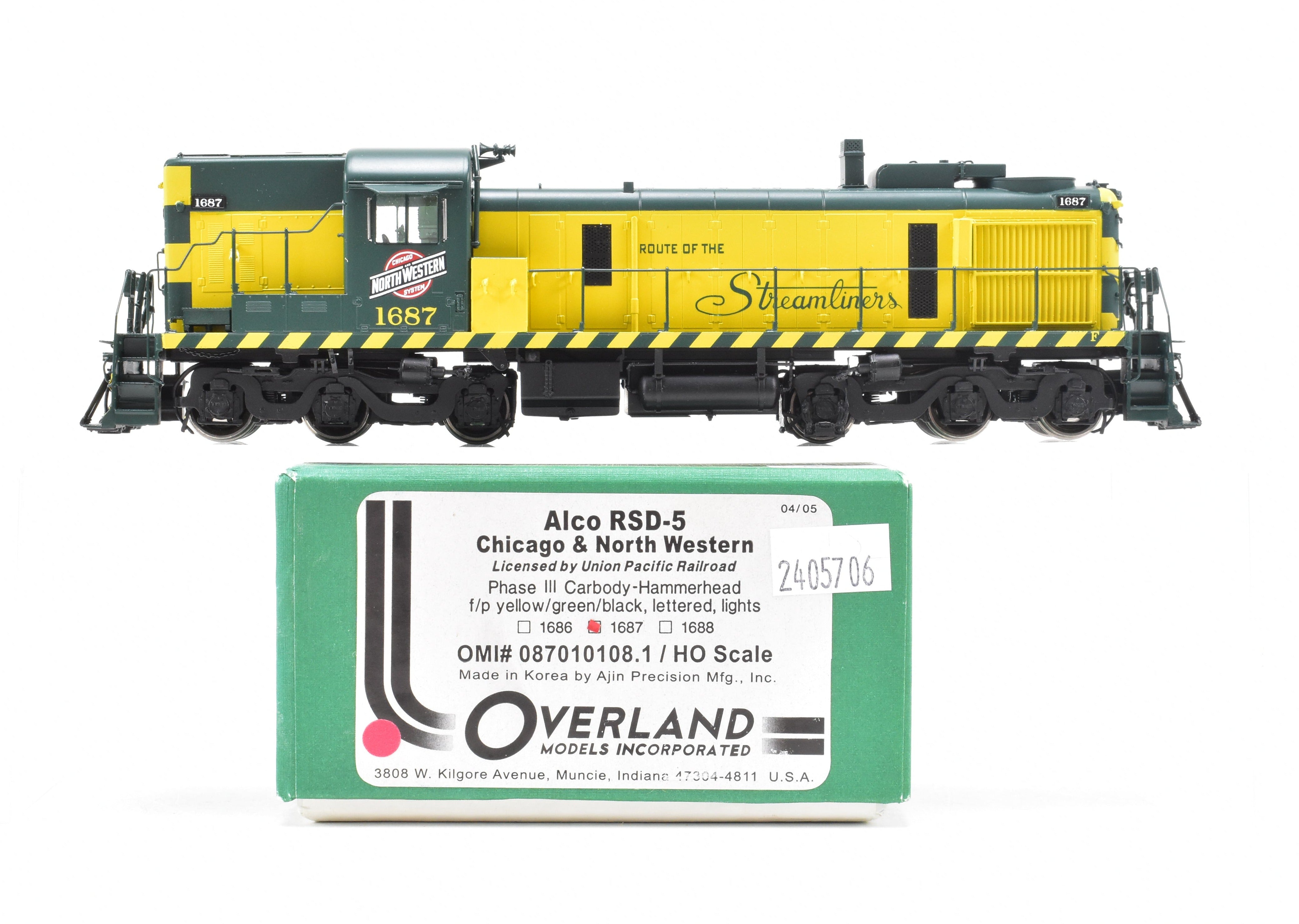 HO Scale Brass Model Train by Overland Models, Inc. (OMI) - Chicago & North Western ALCO RSD - 5 Phase III Hammerhead FP #1687 with Tsunami DCC and Sound Function