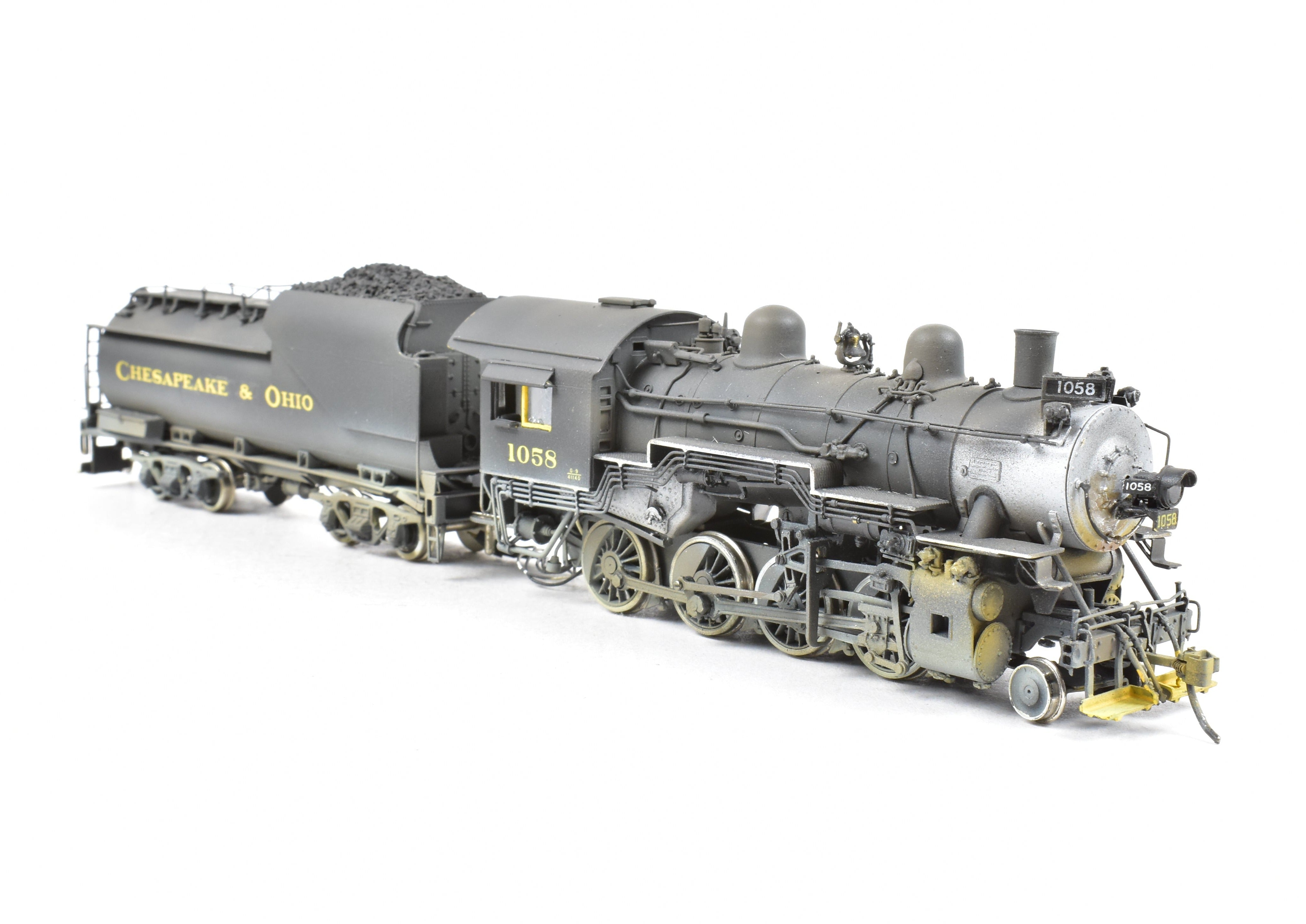 HO Scale Brass Model Train - Overland Models C&O (Chesapeake & Ohio) G - 9 2 - 8 - 0 CP Weathered Locomotive No. 1058 with DCC and Sound Function