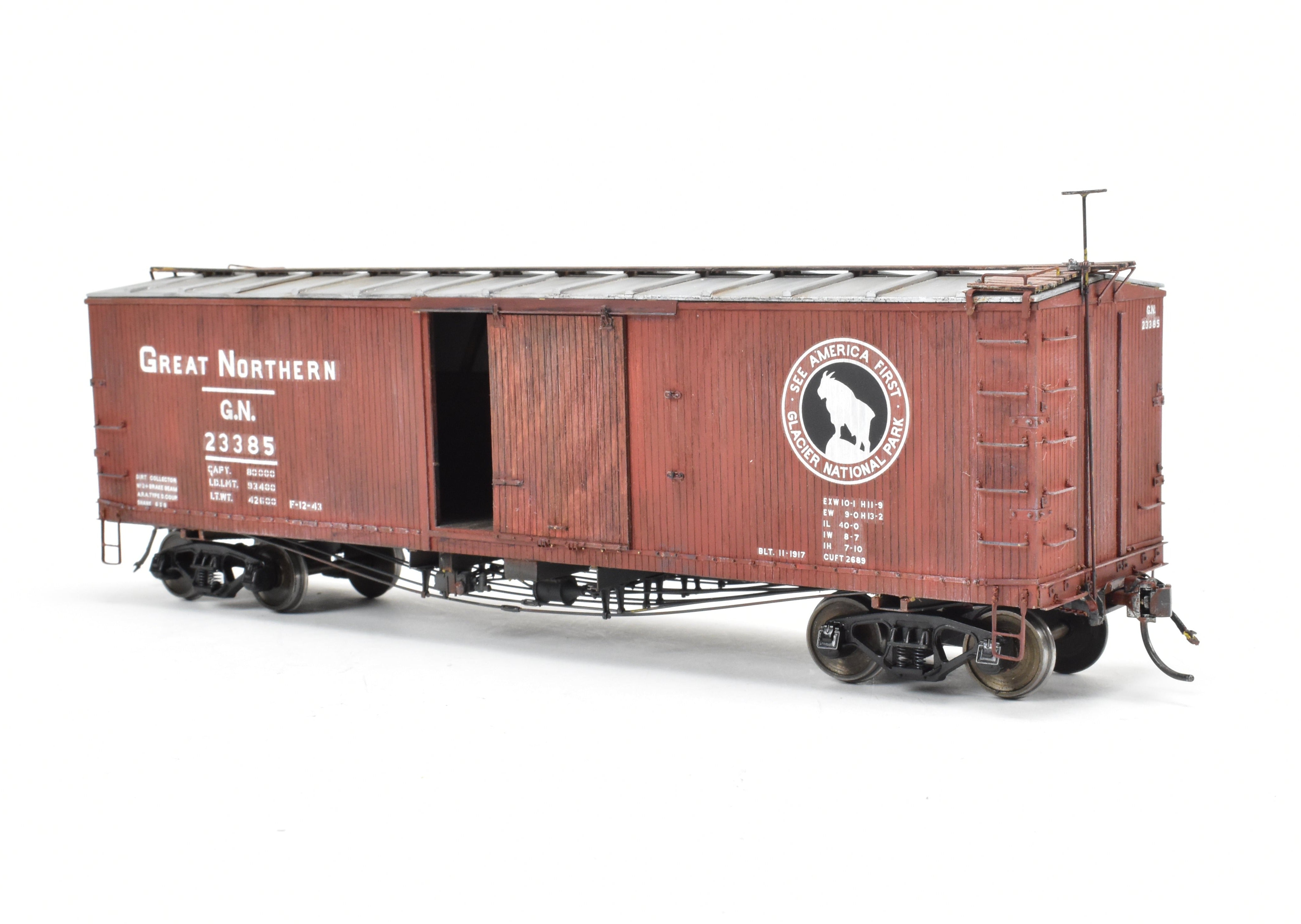 O Scale GN Great Northern 40' Truss Rod Pro - Built Painted Wood & Brass Boxcar Kit 403221