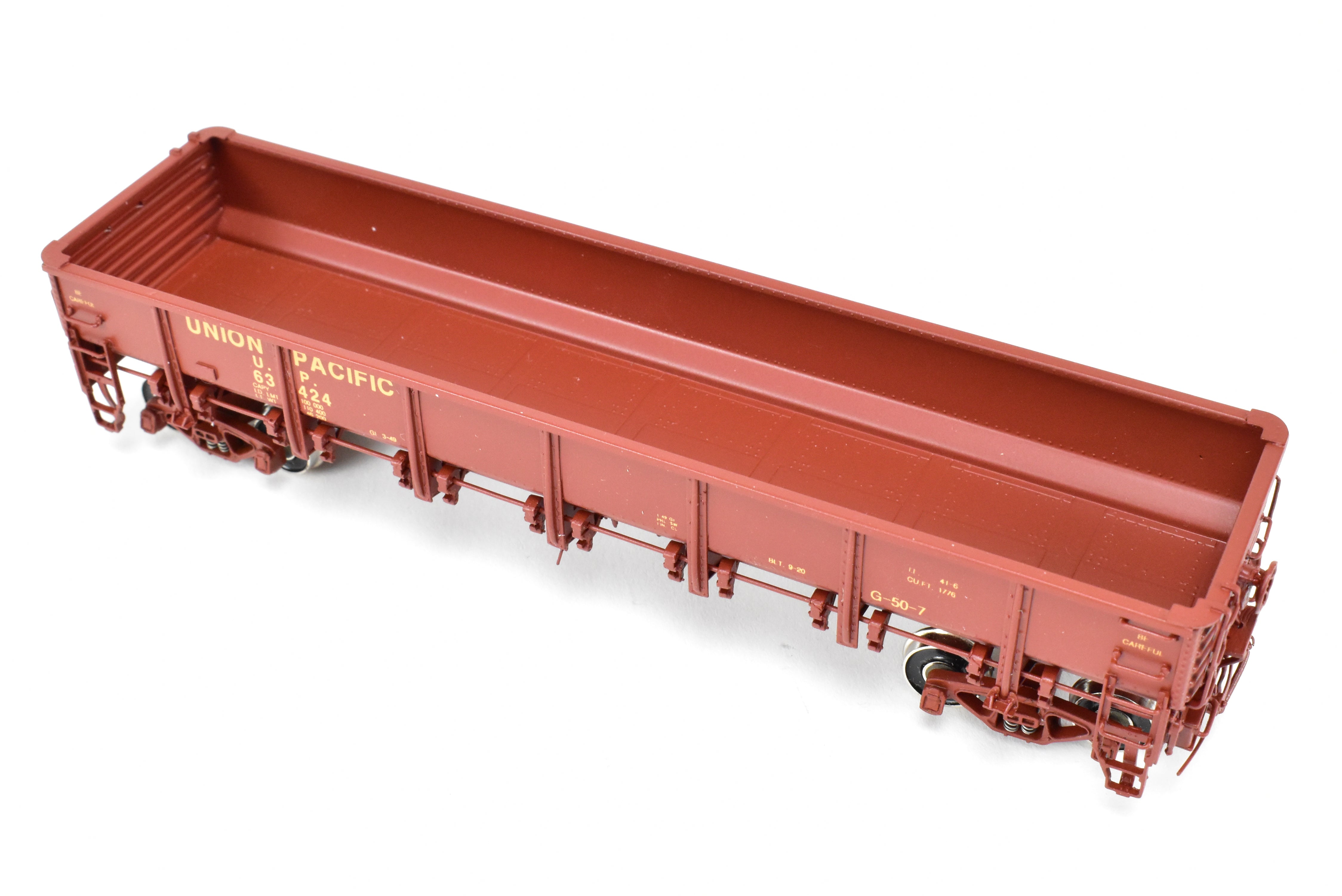 HO Scale Brass Challenger Imports Union Pacific Class G50 - 7 Drop Bottom Gondola Model Version 2 with Riveted Side Sheets, Factory - Painted FP #63424