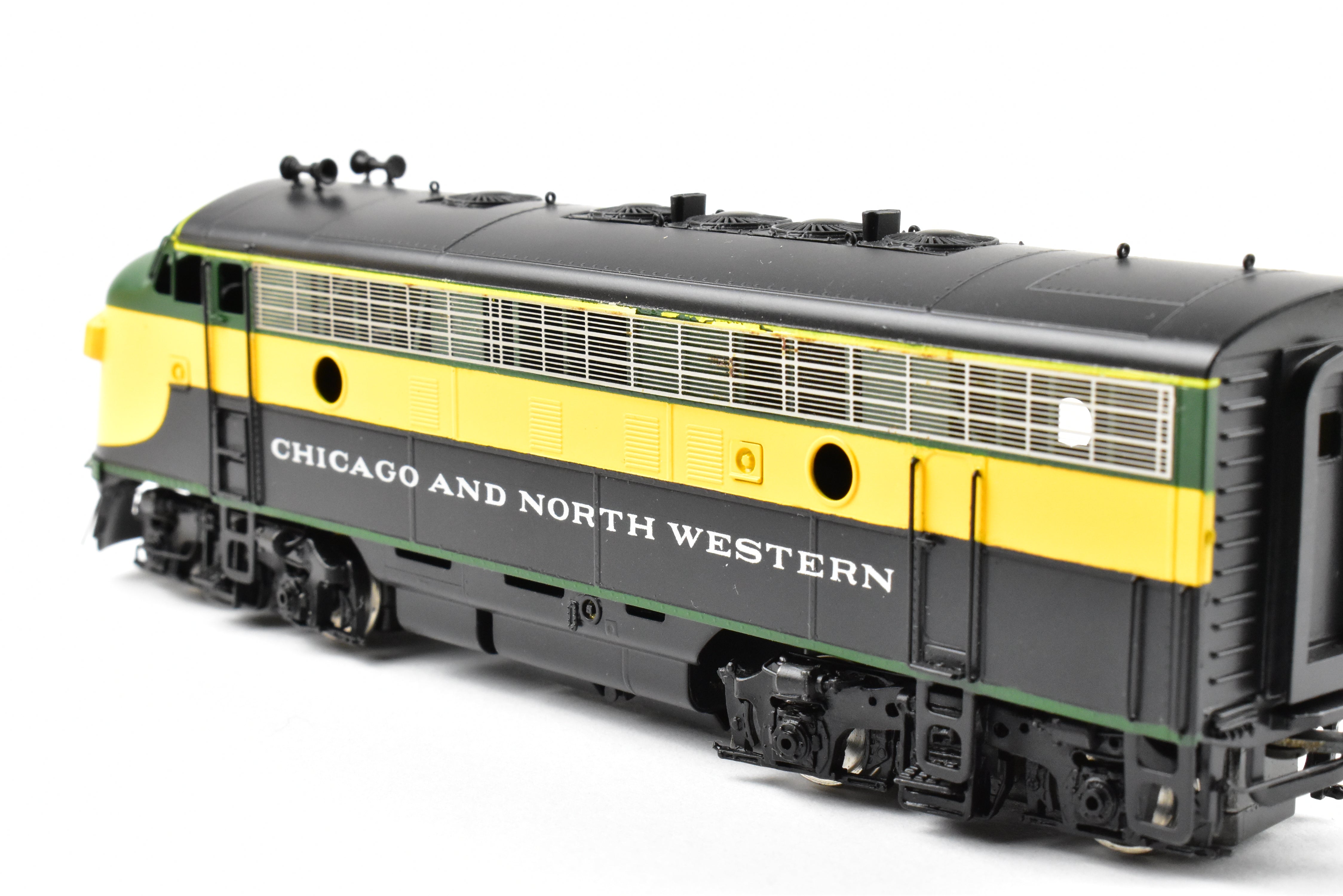 High - Quality HO Scale Brass Model Train Set - Chicago and Northwestern EMD F7A/F7B/F7A Phase I 1500 HP 3 - Unit Set in Freight Scheme by Oriental Limited