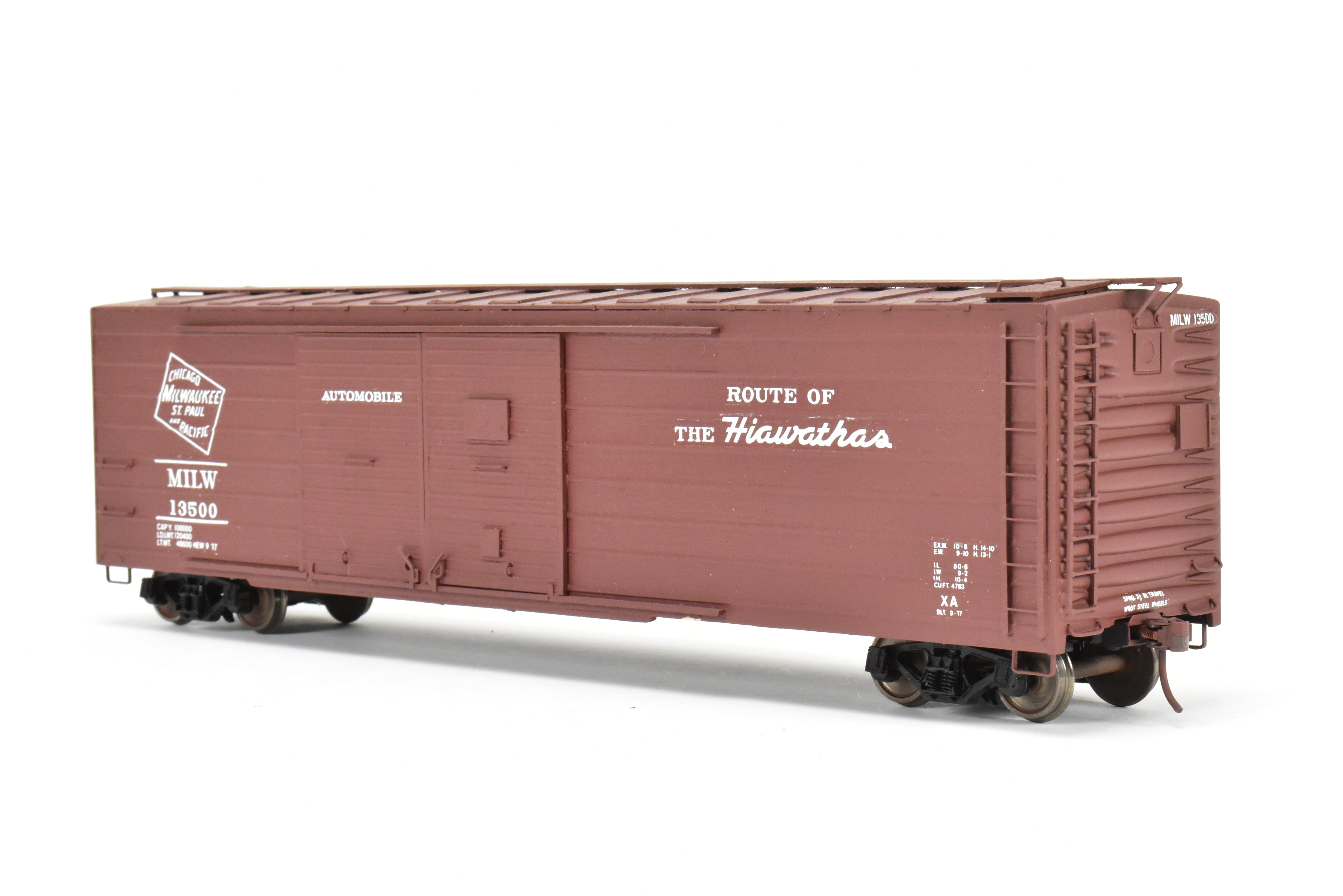 O Scale Model Train Resin Rails Unlimited MILW - Milwaukee Road 50-Foot Double Door Boxcar, Custom-Built and Professionally Painted, Numbered 13500