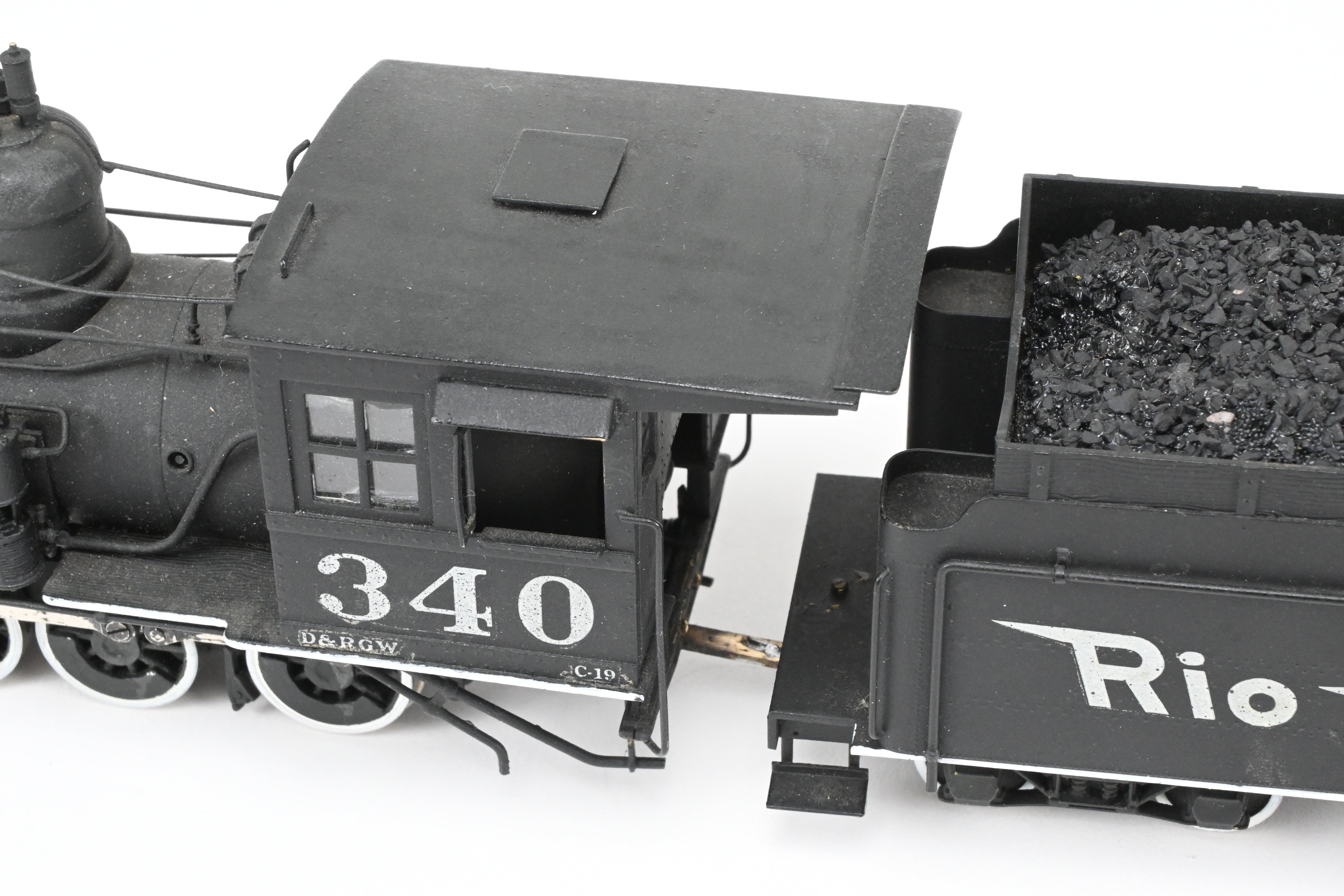On3 Scale Brass Balboa Model Train - Denver & Rio Grande Western C-19 2-8-0 Class, Weathered CP #340 Replica