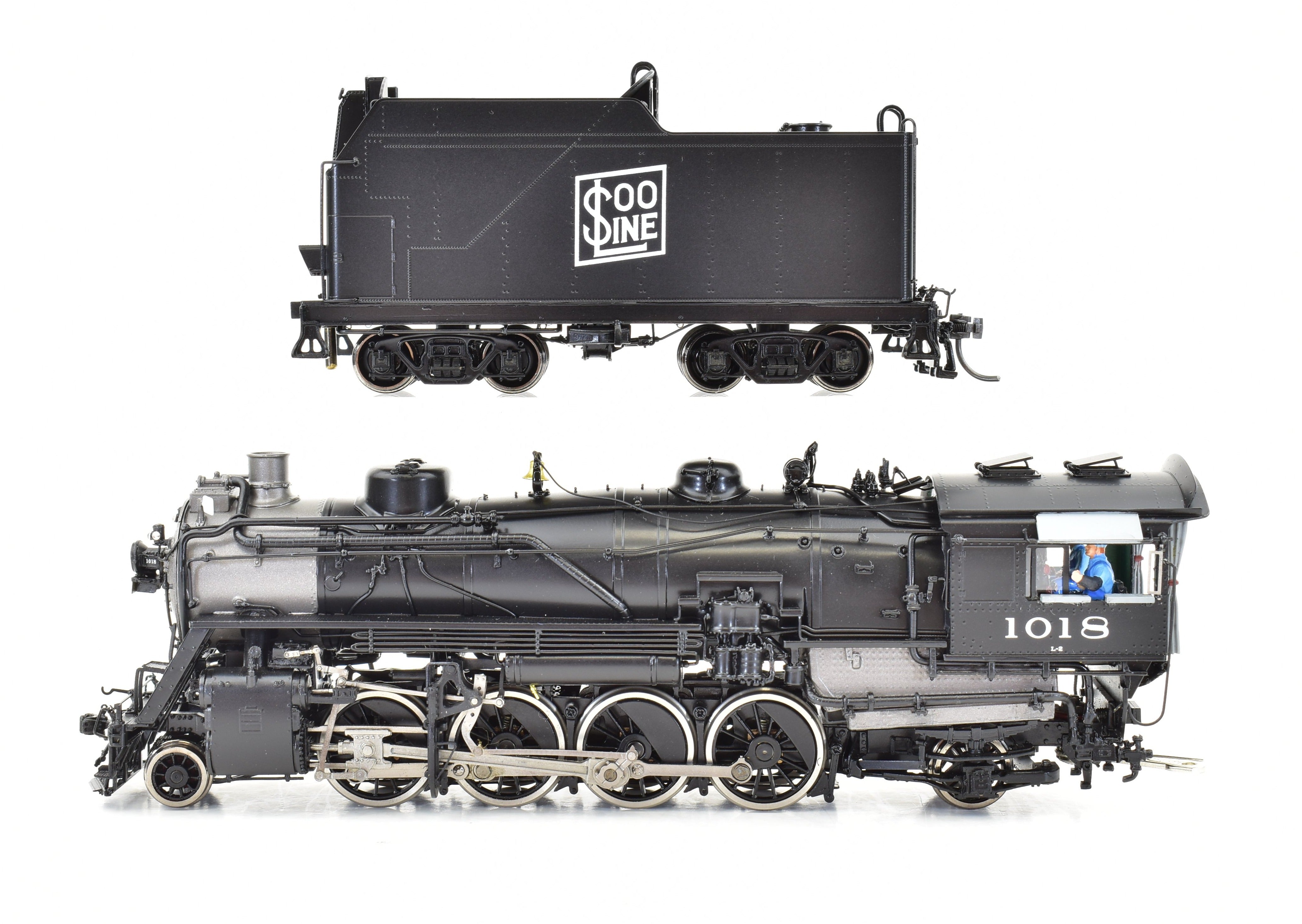 HO Scale Brass Model Train - Division Point Soo Line L2 2-8-2 Factory Painted Locomotive with #1018 Design