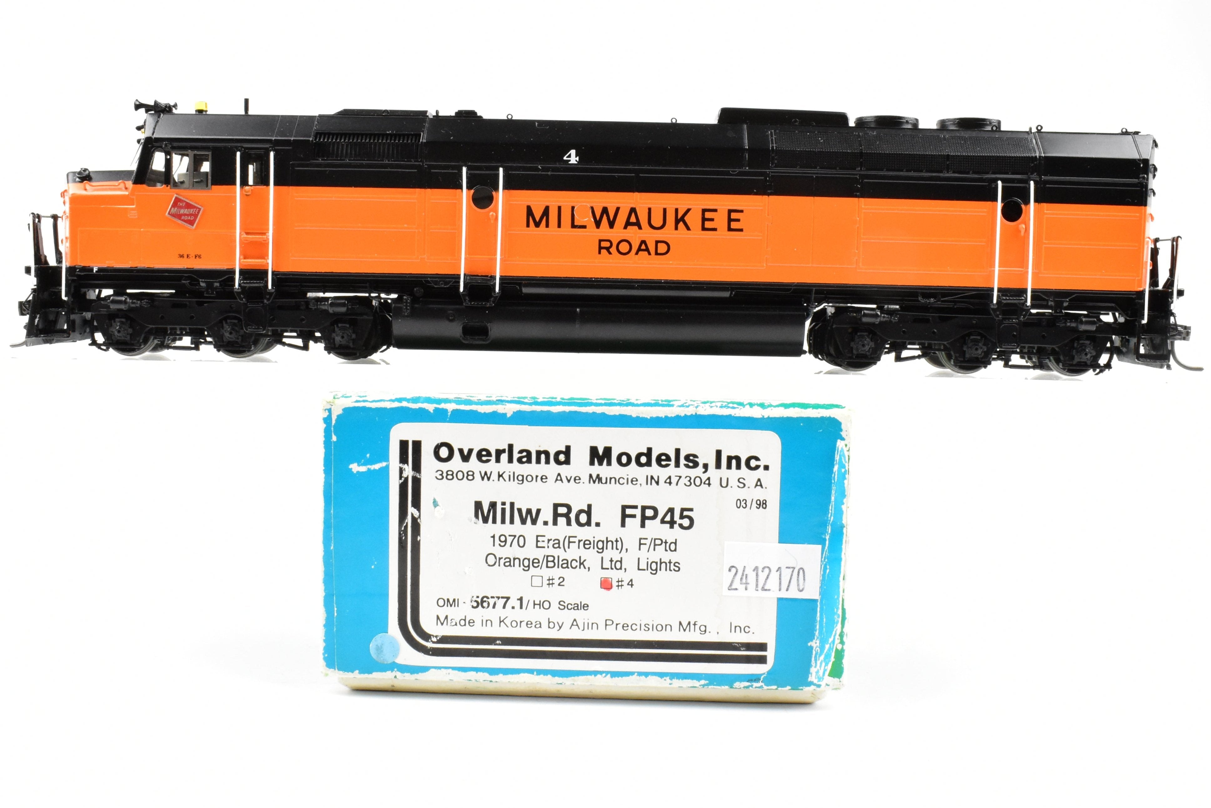 HO Scale Brass Freight Train Model - Overland Models Inc. Milwaukee Road EMD FP45 Freight Version from 1970 Era, Number 4 with DCC Function