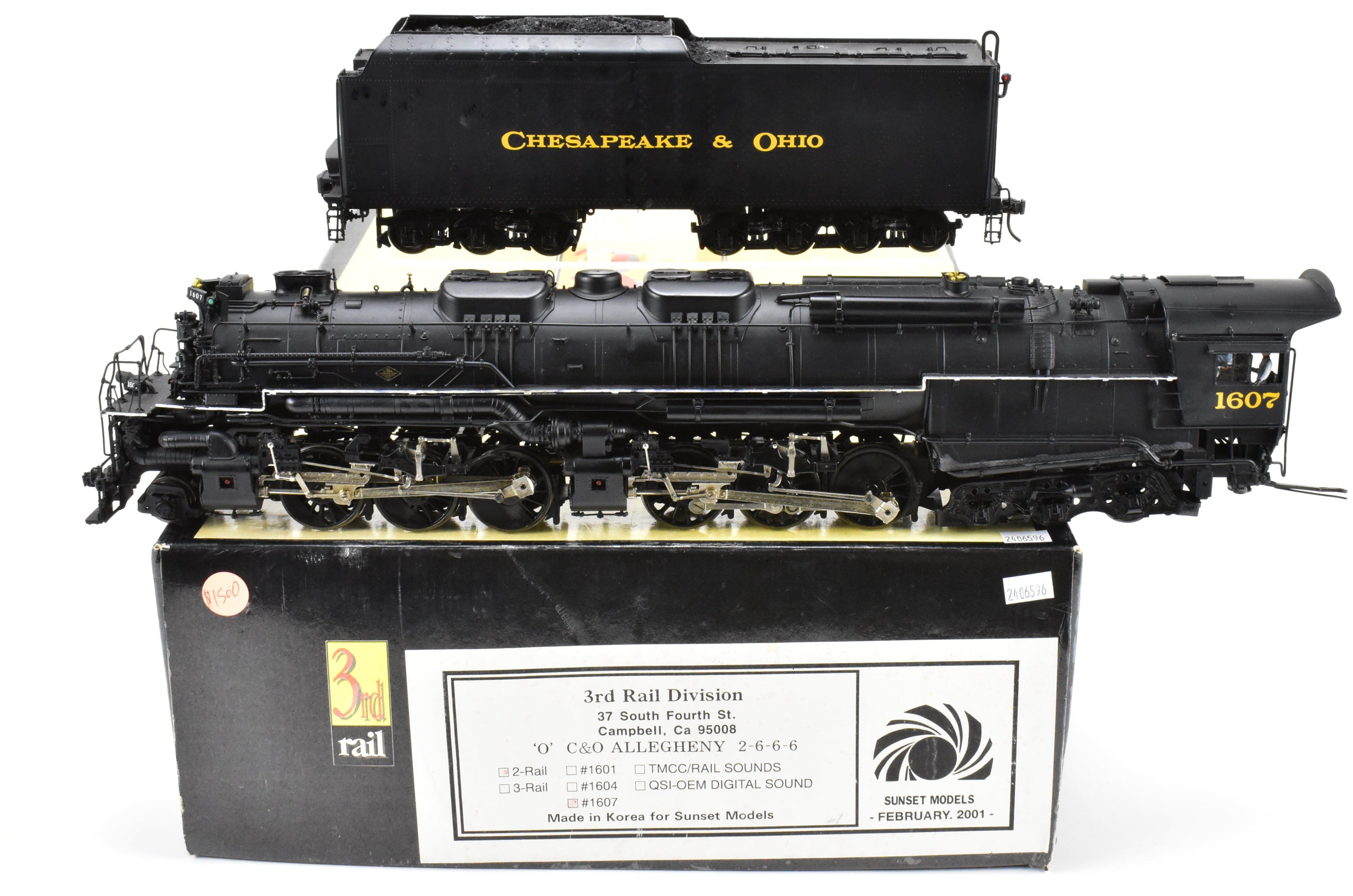 O Scale Brass Model Train - Sunset Models 3rd Rail Division Chesapeake & Ohio Allegheny Class H8 2-6-6-6 2-Rail F/P Locomotive #1607