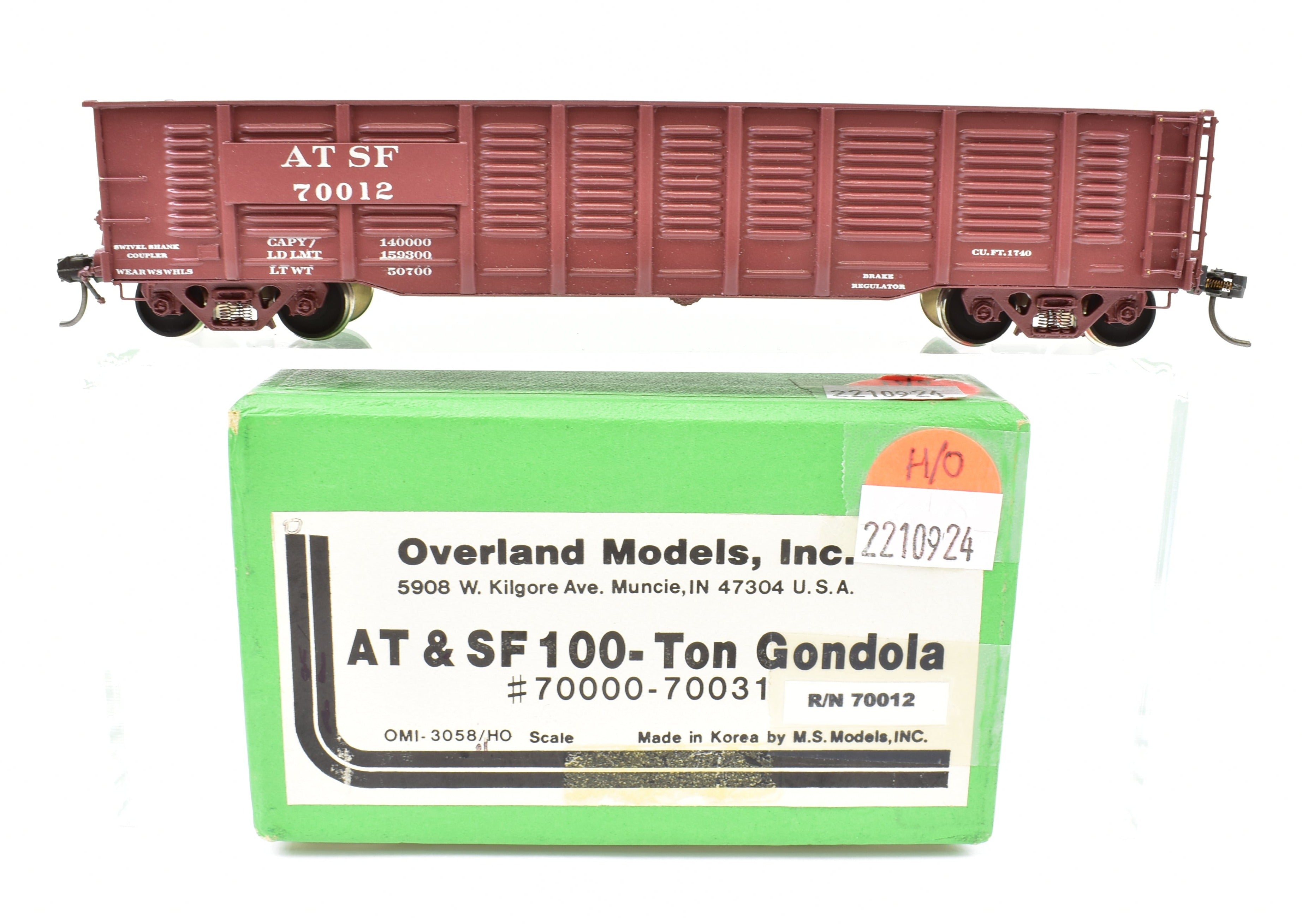 HO Scale Brass Gondola Model by OMI - Overland Models, Inc., ATSF - Santa Fe 100 Ton Pro - Painted Gondola with Road Number 70012