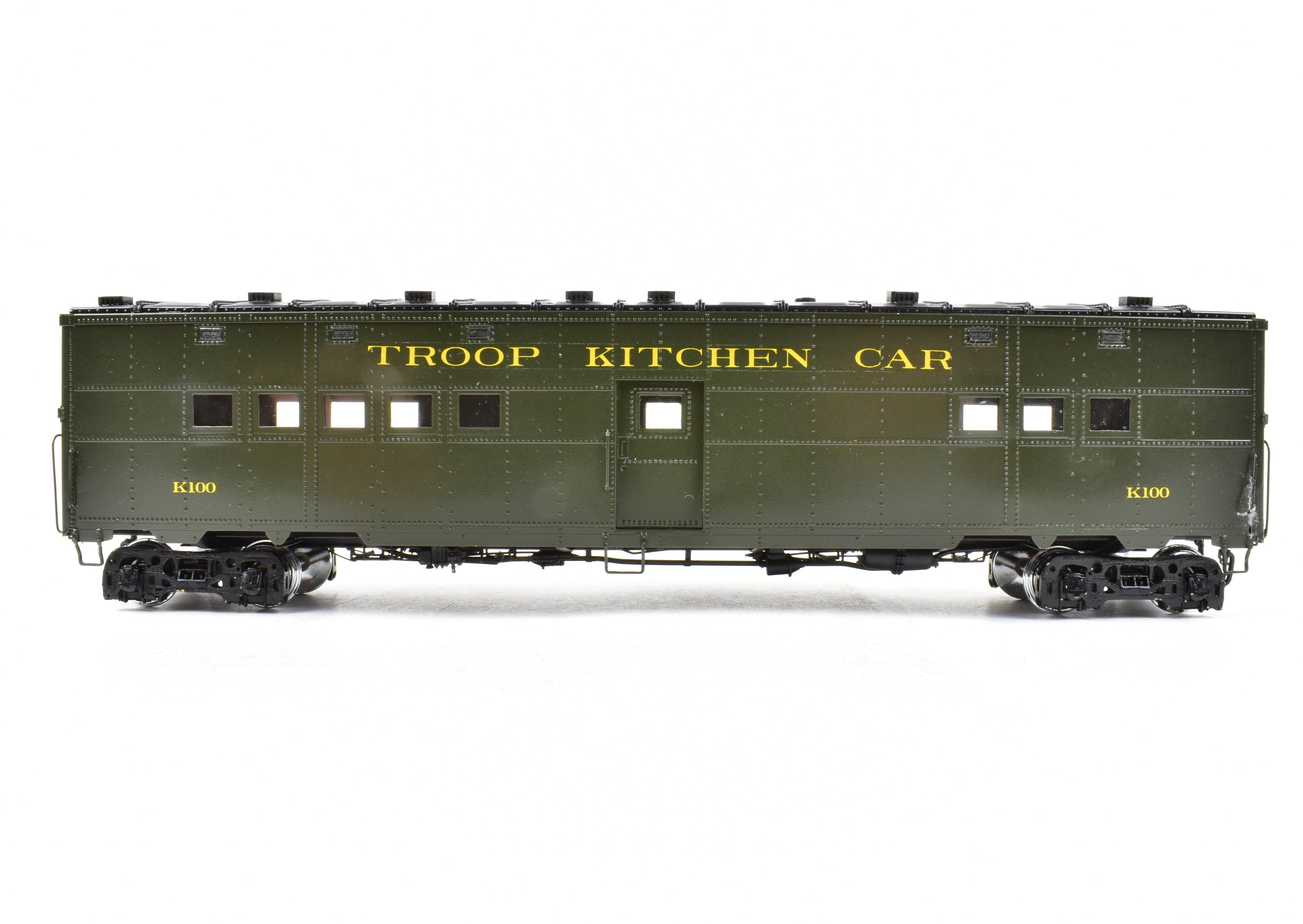 Steam Brass Pullman Troop Kitchen Car FP K100 Model by River Raisin, Ideal for Model Train Enthusiasts