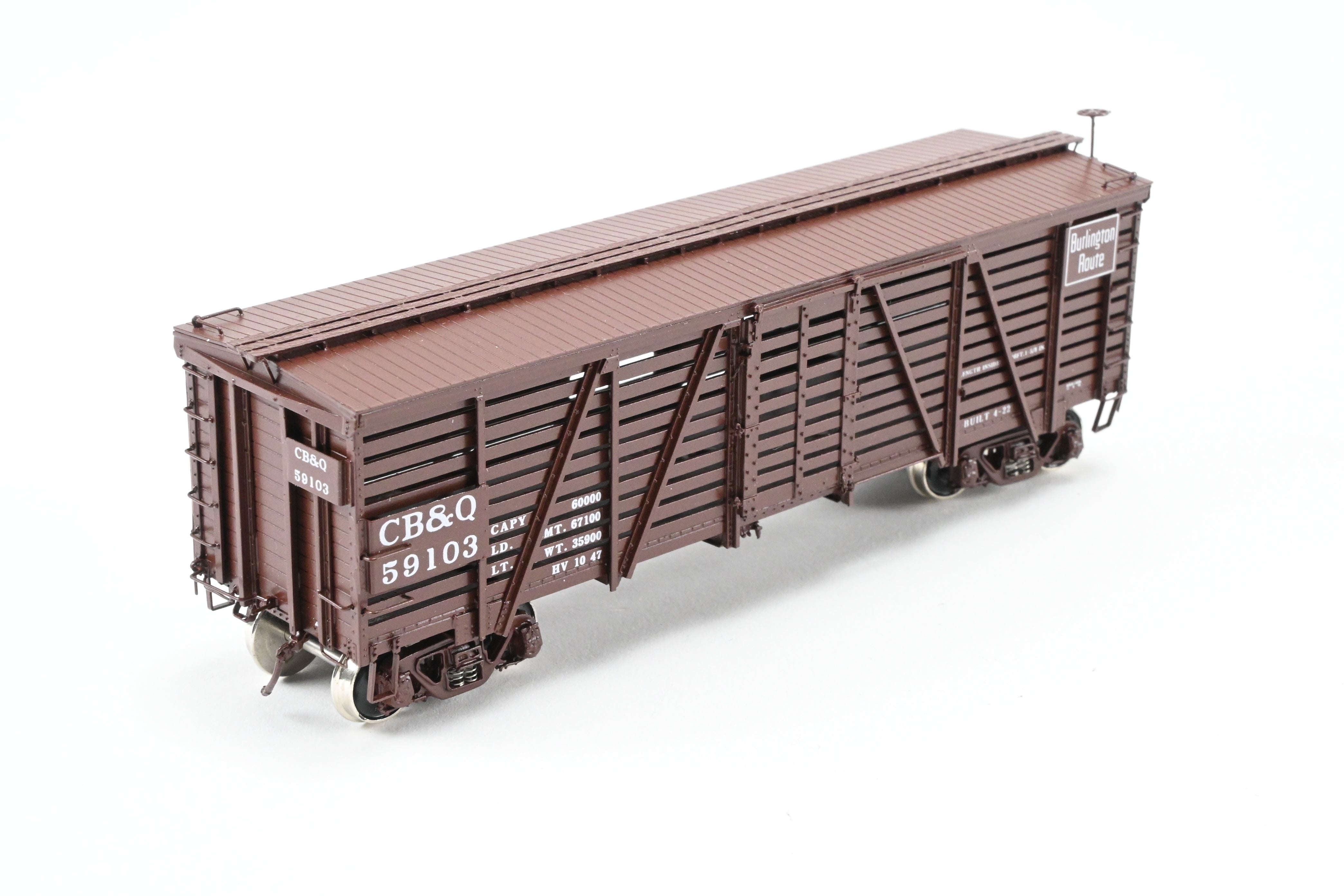 HO Scale Brass Challenger Imports CB&Q - Burlington Route Class SM - 16 36 - Foot Stock Car Model, Factory - Painted FP No. 59103
