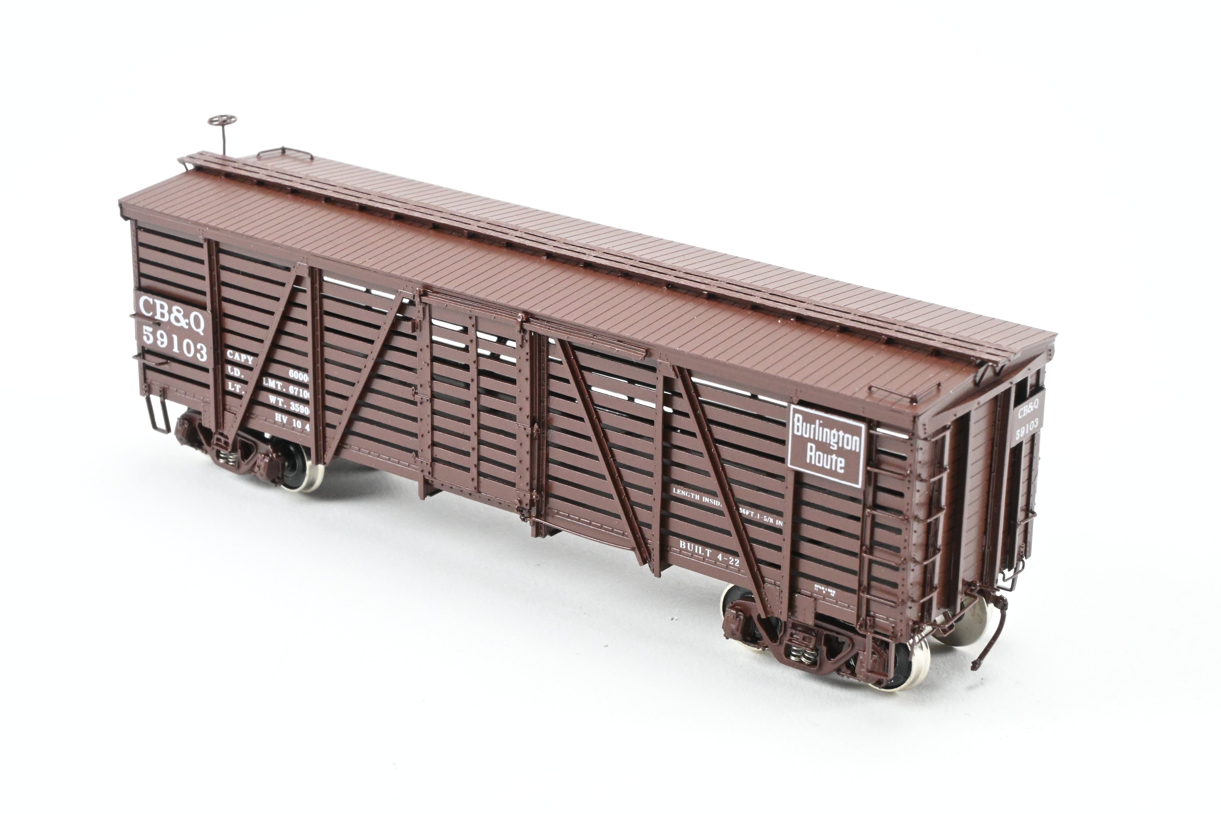 HO Scale Brass Challenger Imports CB&Q - Burlington Route Class SM - 16 36 - Foot Stock Car Model, Factory - Painted FP No. 59103