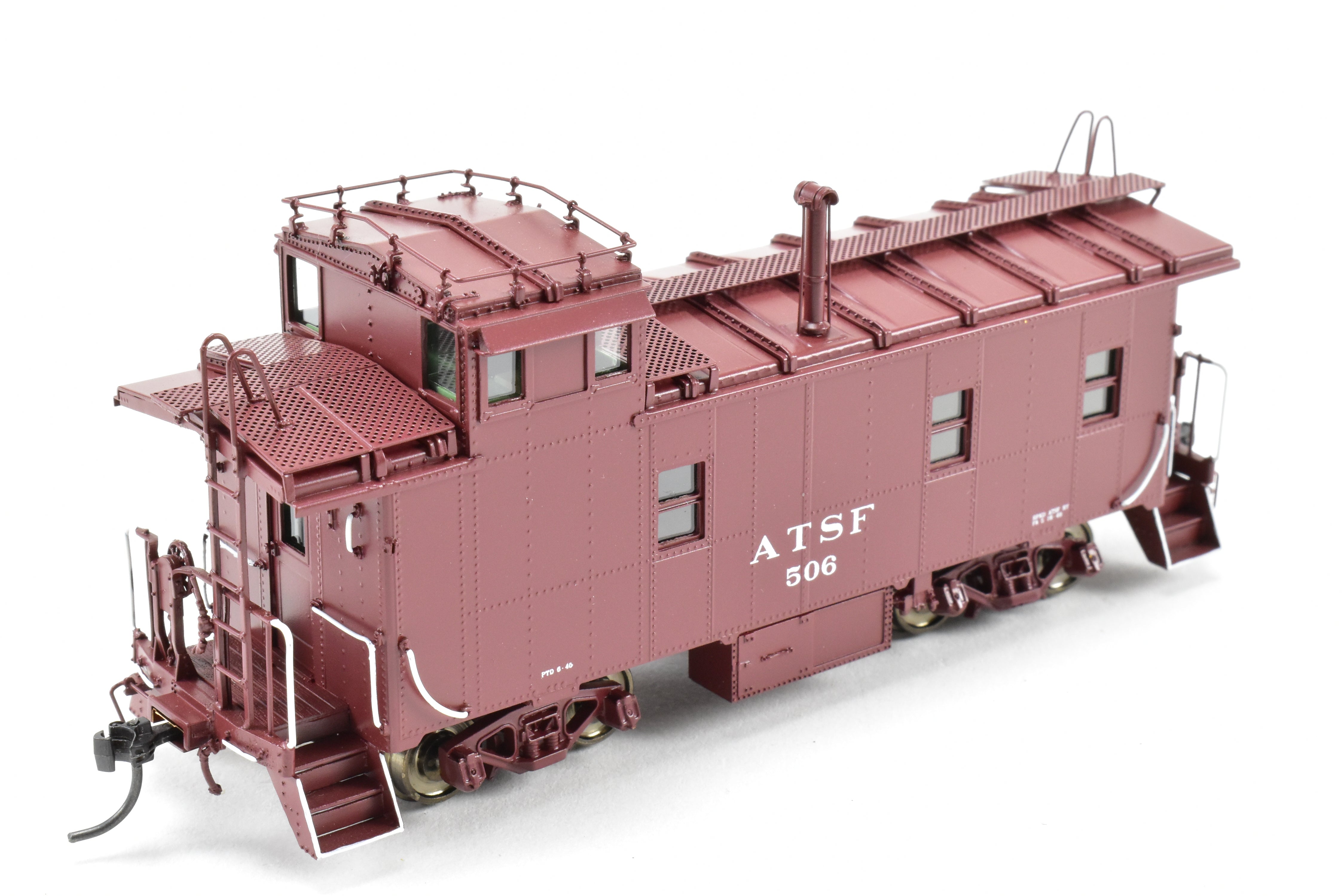 HO Scale Brass Division Point (DVP) Santa Fe Style Peaked Roof Caboose with Antenna and Factory Painted Finish, Road Number FP #506