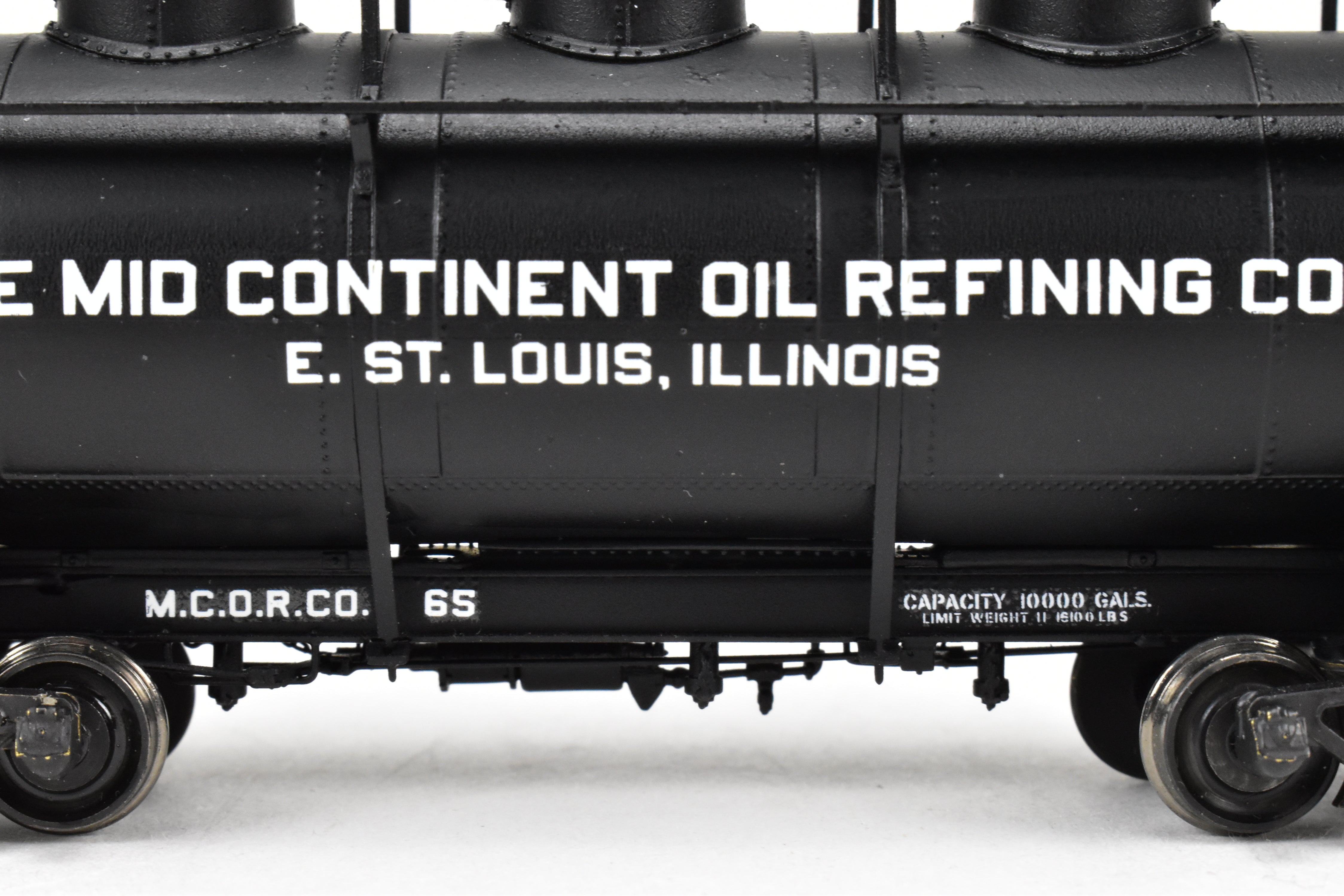 HO Scale Brass Model Train W&R Enterprises Various Roads AC&F 10,000 Gallon 3-Dome Tank Car Featuring High Walkway and Custom Paint by The Mid Continent Oil Refining Co.