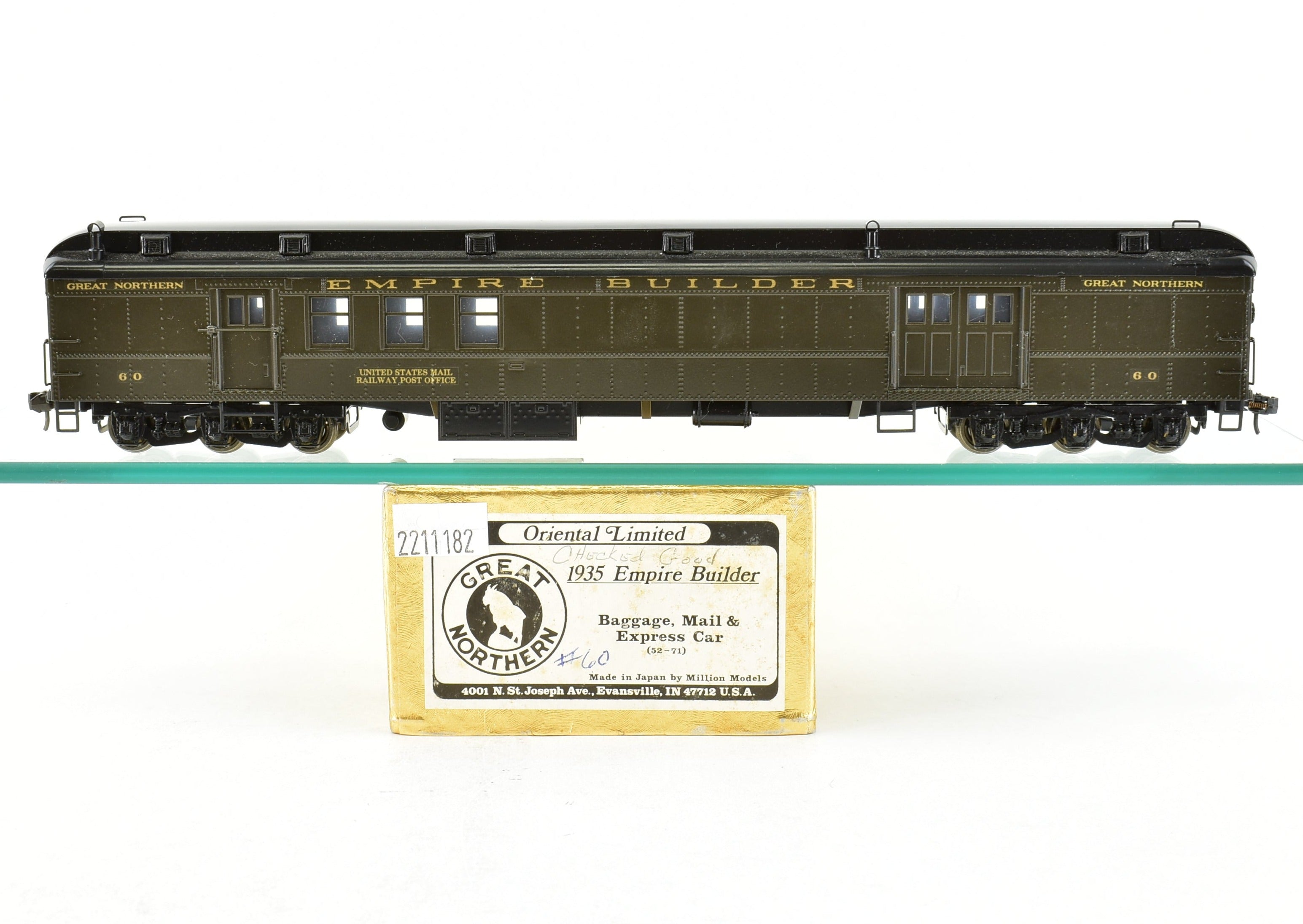 HO Scale Brass Oriental Limited Great Northern 1935 Empire Builder Baggage Mail Express Model with Custom Painting