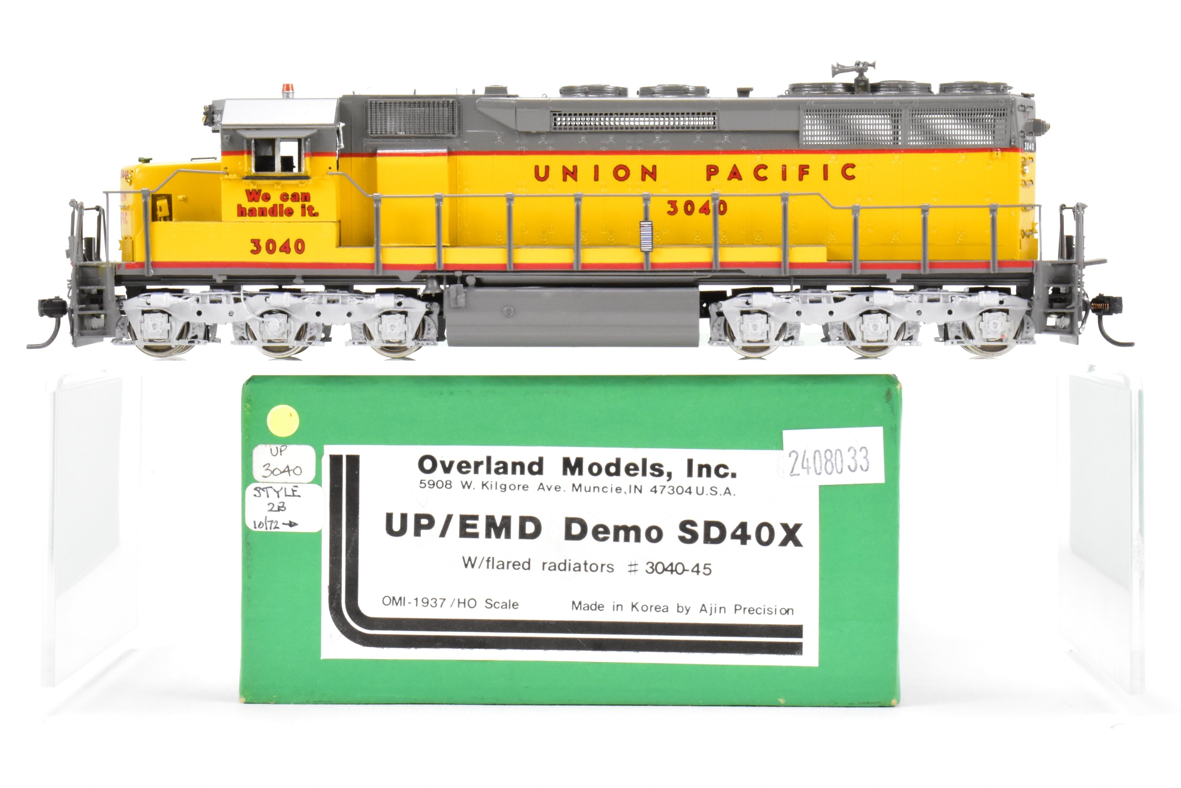 HO Scale Brass Model Train - Overland Models Inc. Union Pacific EMD SD40X Locomotives Nos. 3040 - 3045 with Flared Radiators, Featuring CP #3040