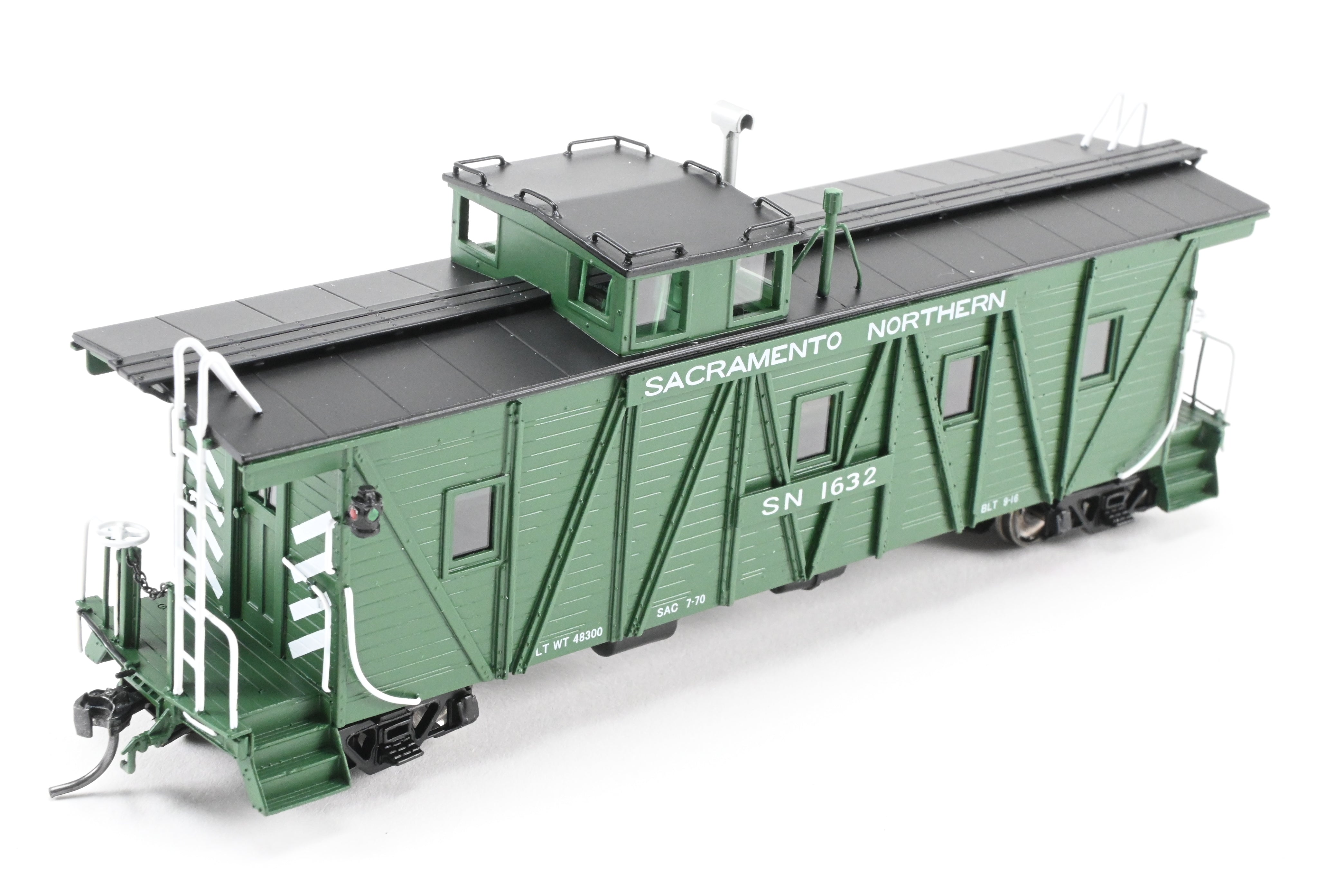 New HO Scale Brass Sacramento Northern Caboose #1632, Square End, FP Green