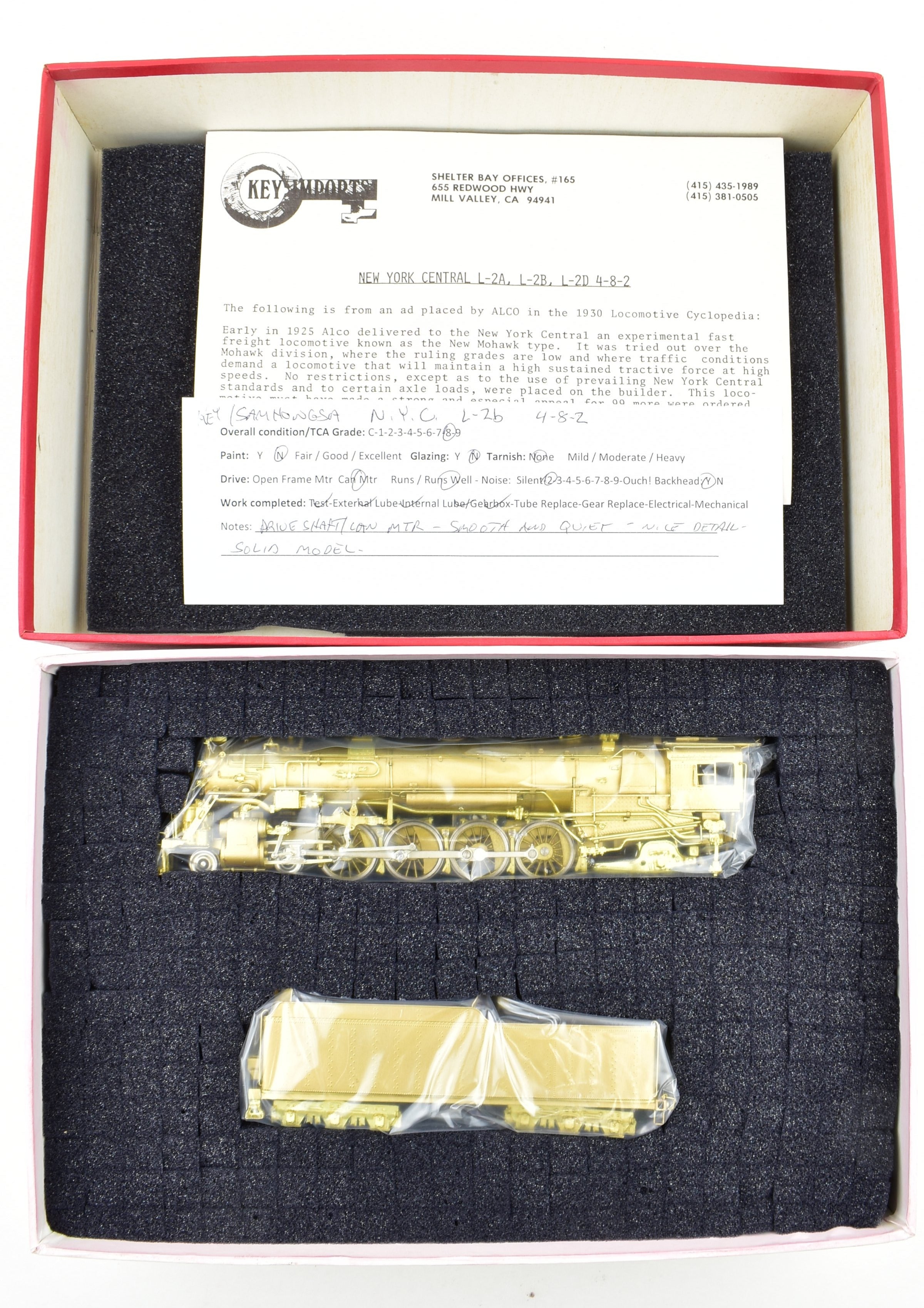 HO Scale Brass Key Imports Model Train - New York Central L-2b 4-8-2 Mohawk Replica from 1981 Run