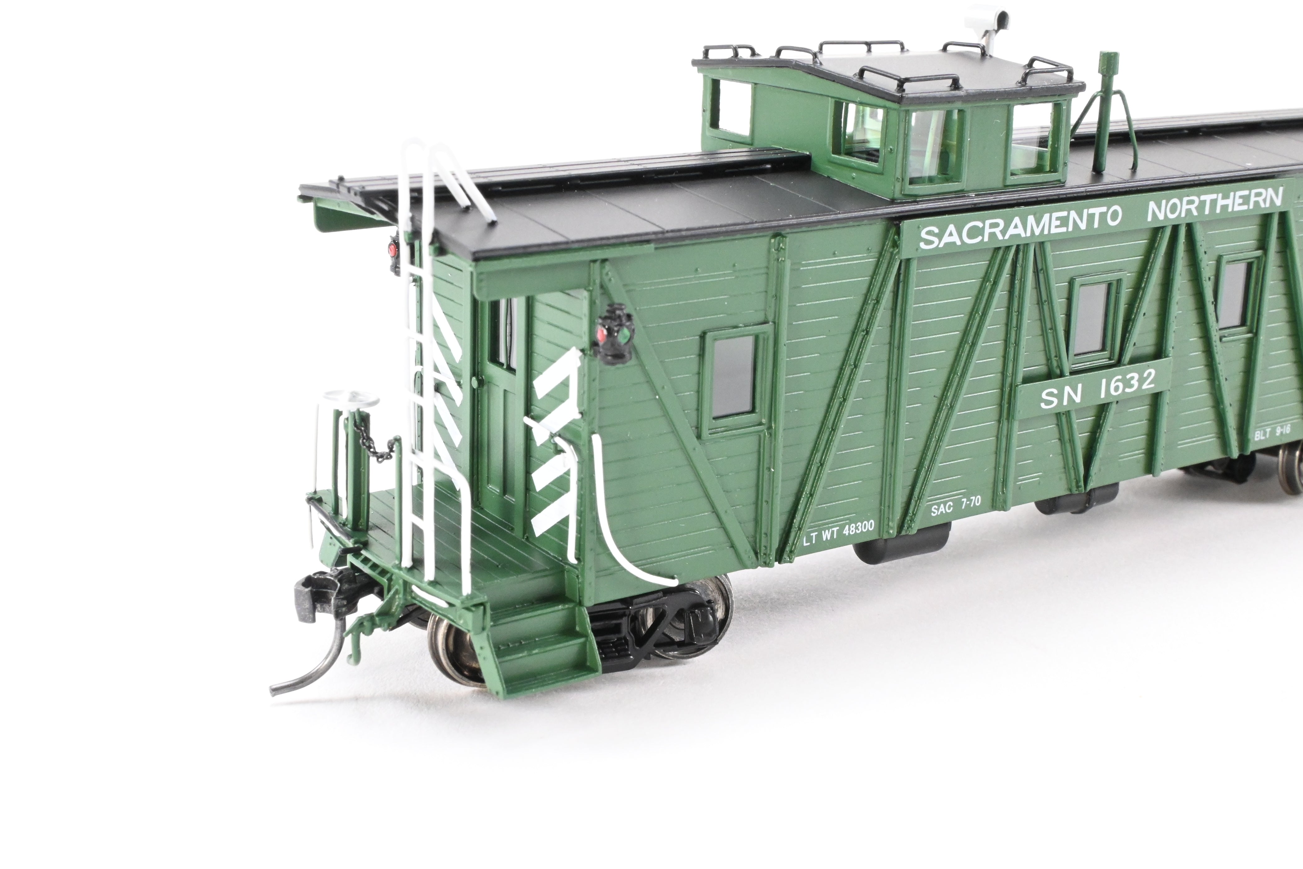 New HO Scale Brass Sacramento Northern Caboose #1632, Square End, FP Green