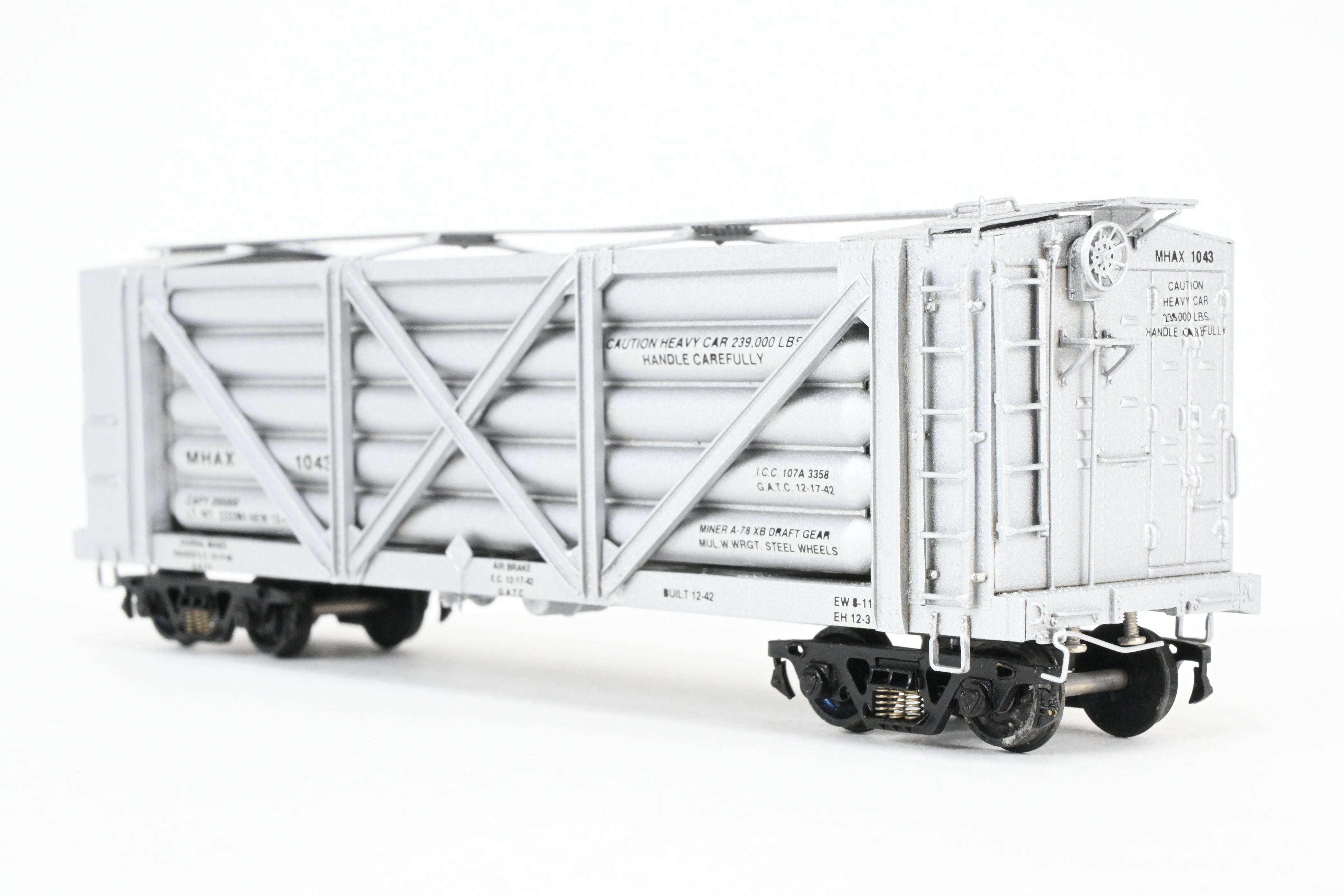 HO Scale Brass Model of United States Navy Helium Car - Pecos River Brass Premier Model USNX (Original Version) with Helium Tanks, FP No. 1043