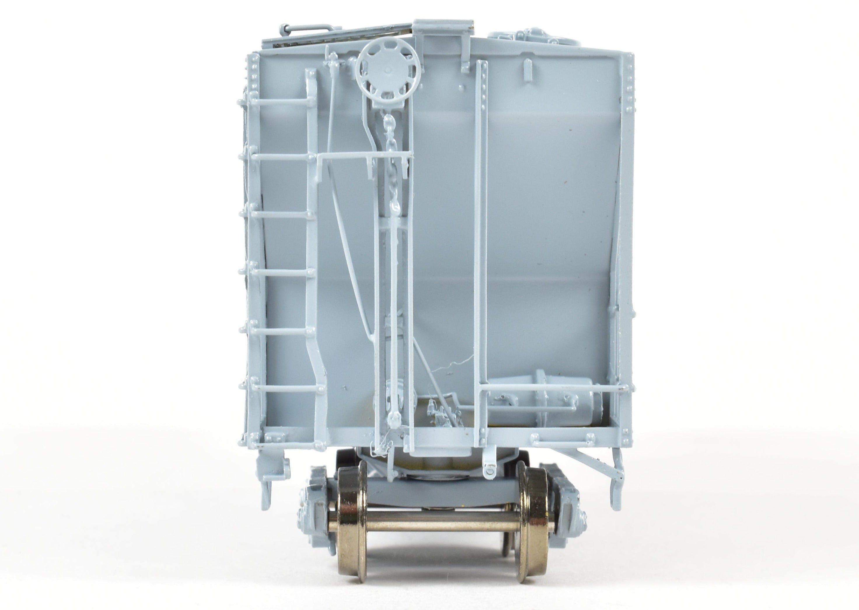 HO Scale Brass PS - 2 Central Discharge Covered Hopper Car Model by Overland Models, Inc. (OMI) in Various Roads, Factory - Painted Scalecoat #20 Grey and Unlettered