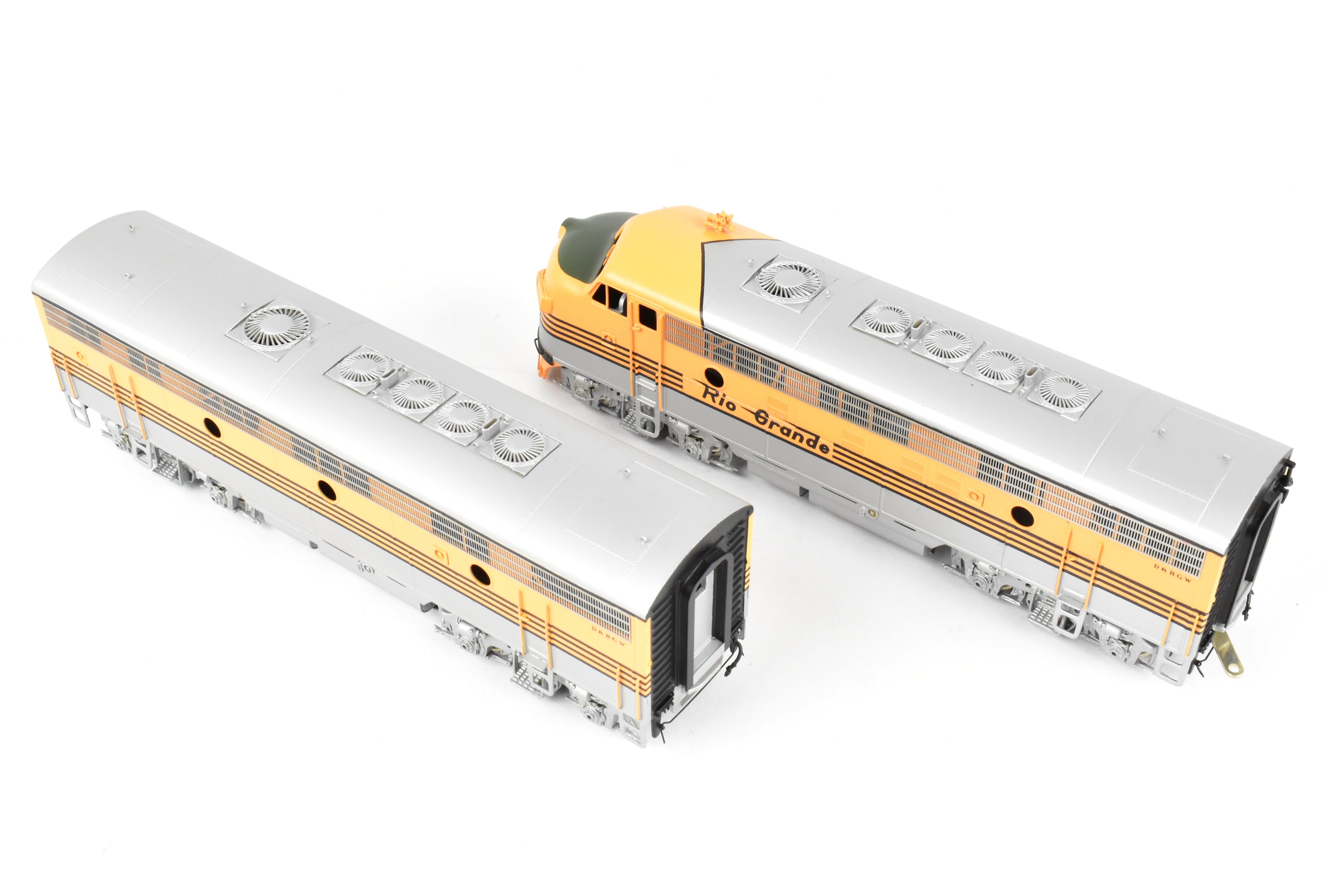 HO Brass Oriental Limited D&RGW EMD F7 A/B/B/A Set, 1500 HP, 5-Stripe Paint
