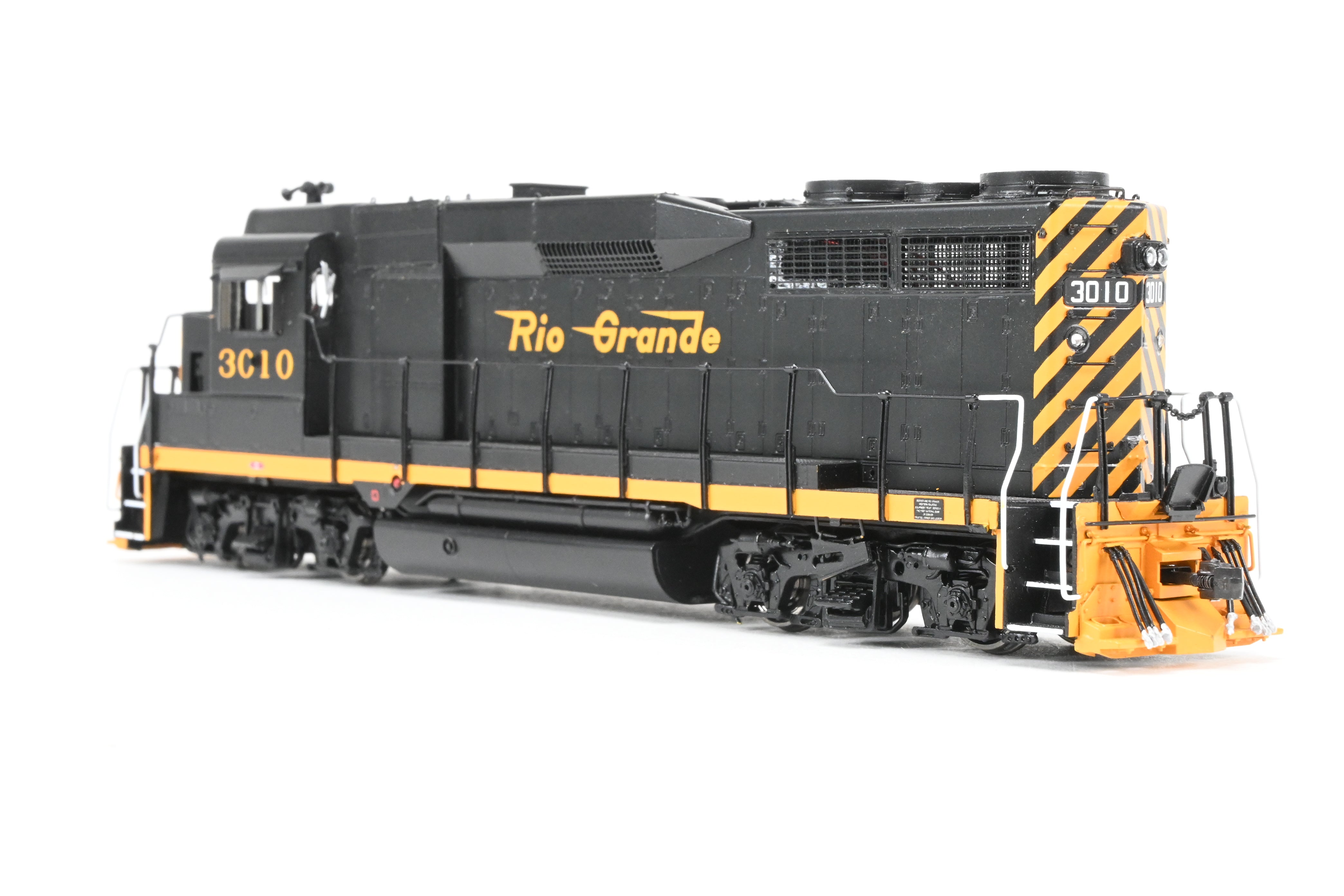 HO Scale Brass Locomotive Model - Overland Models, Inc. D&RGW - Denver And Rio Grande Western EMD GP30 FP in Striking Black/Orange Color Scheme #3010 Equipped with SoundTraxx DCC & Sound System