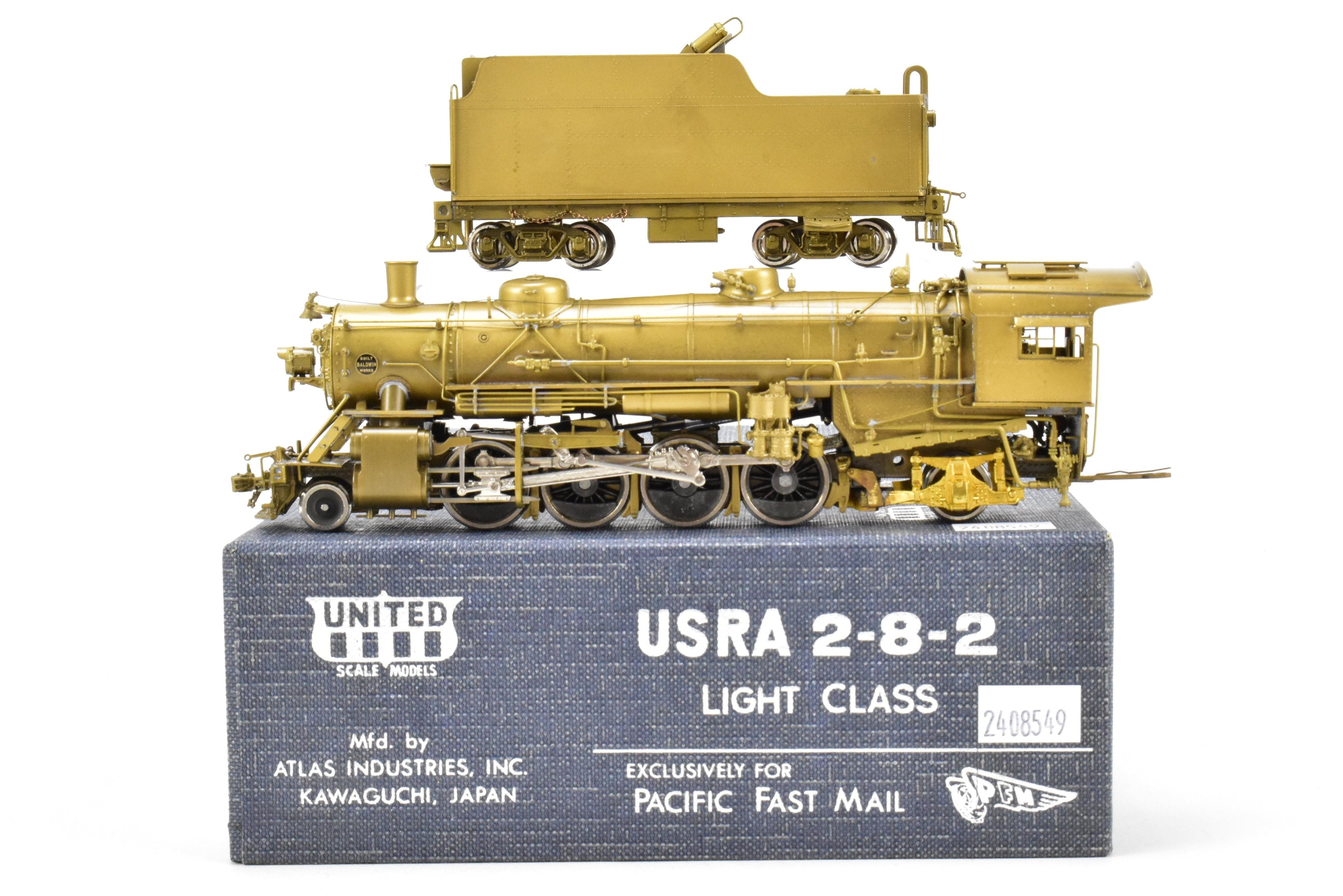 High - Quality HO Scale Brass Pacific Fast Mail (PFM) United States Railway Administration (USRA) 2 - 8 - 2 Light Class Mikado Locomotive Model from 1977 Run, Sold As - Is