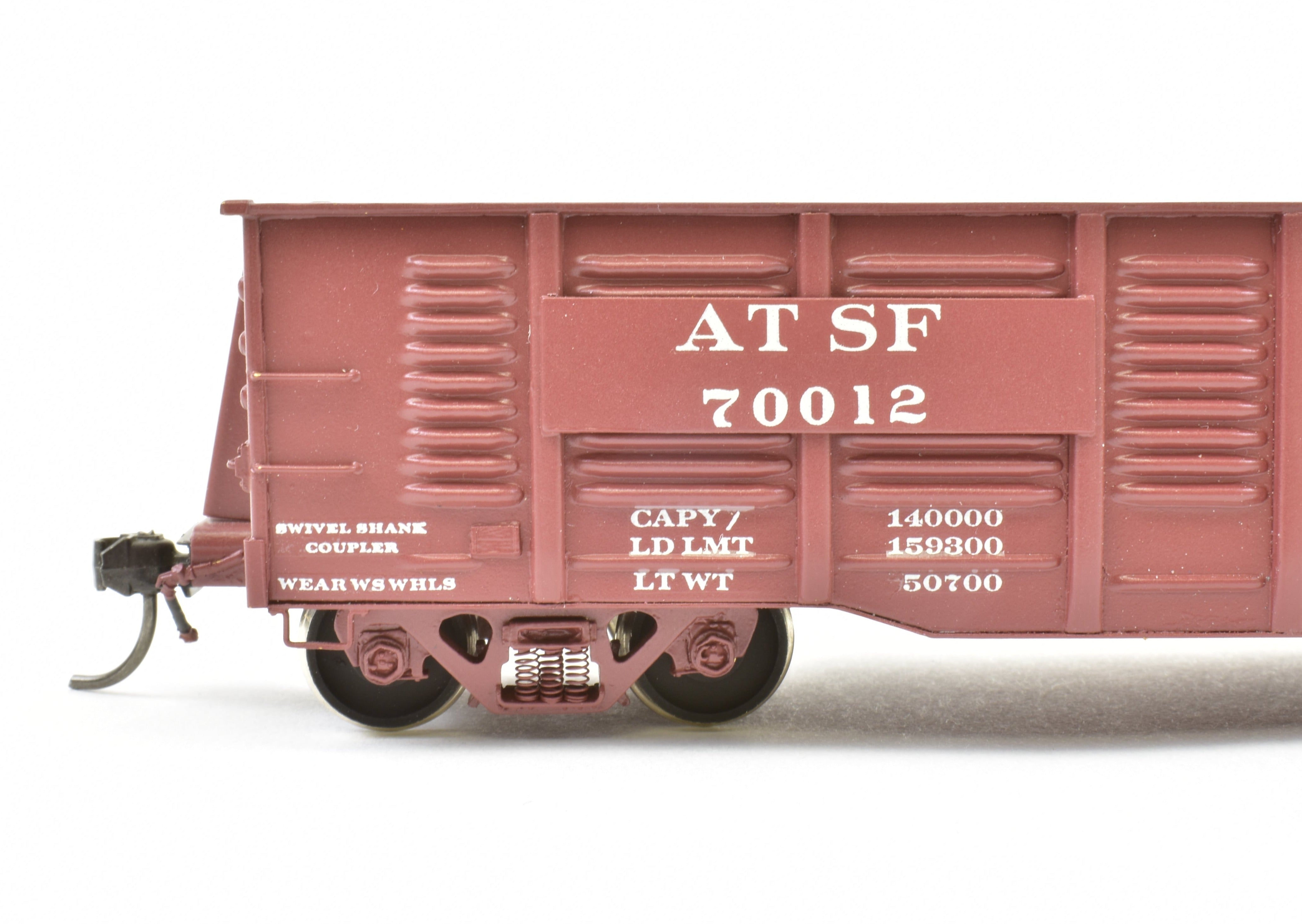 HO Scale Brass Gondola Model by OMI - Overland Models, Inc., ATSF - Santa Fe 100 Ton Pro - Painted Gondola with Road Number 70012