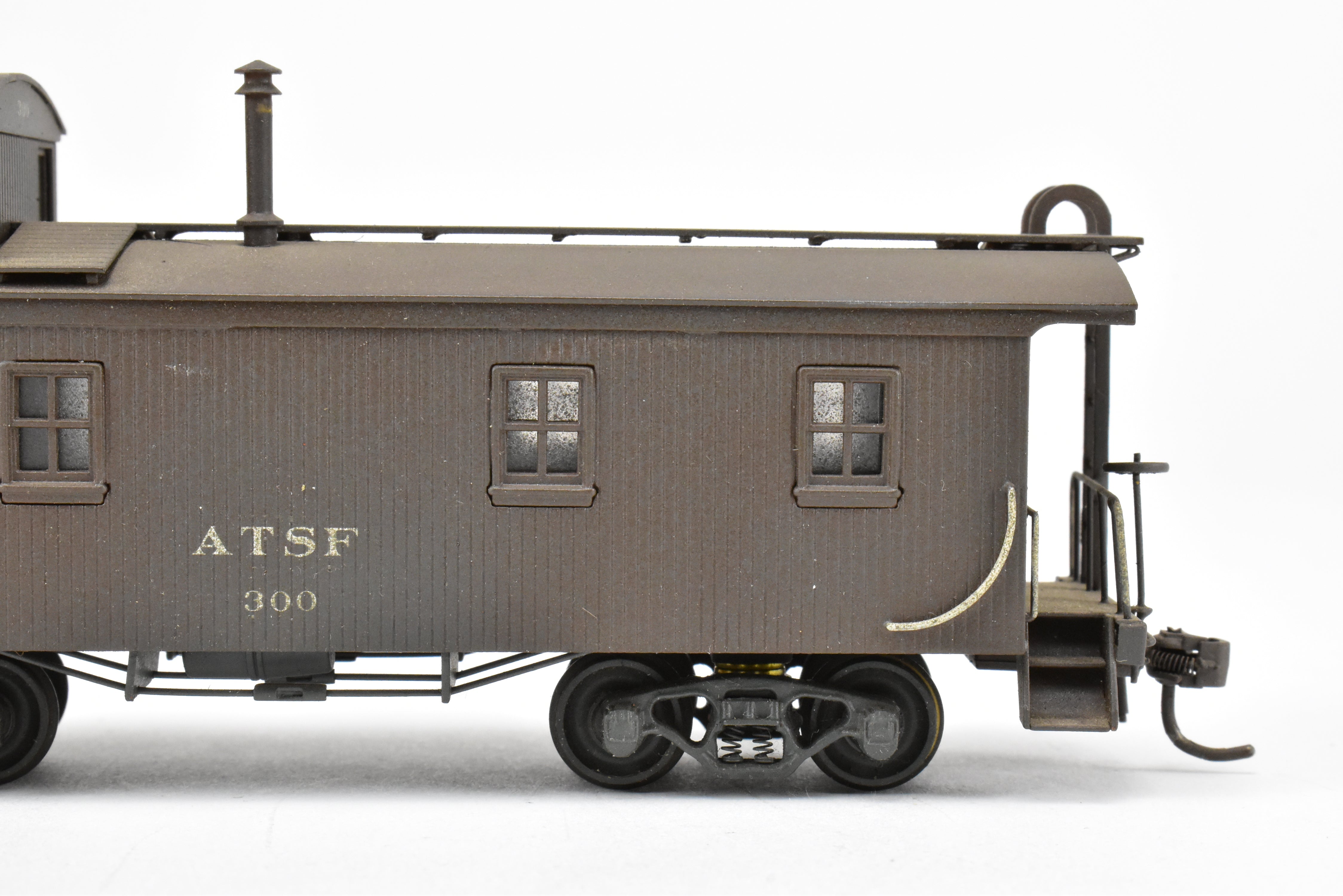 HO Scale Brass Model Trains by Trains, Inc. - ATSF Santa Fe Wood Caboose Custom Painted and Weathered, Number 300