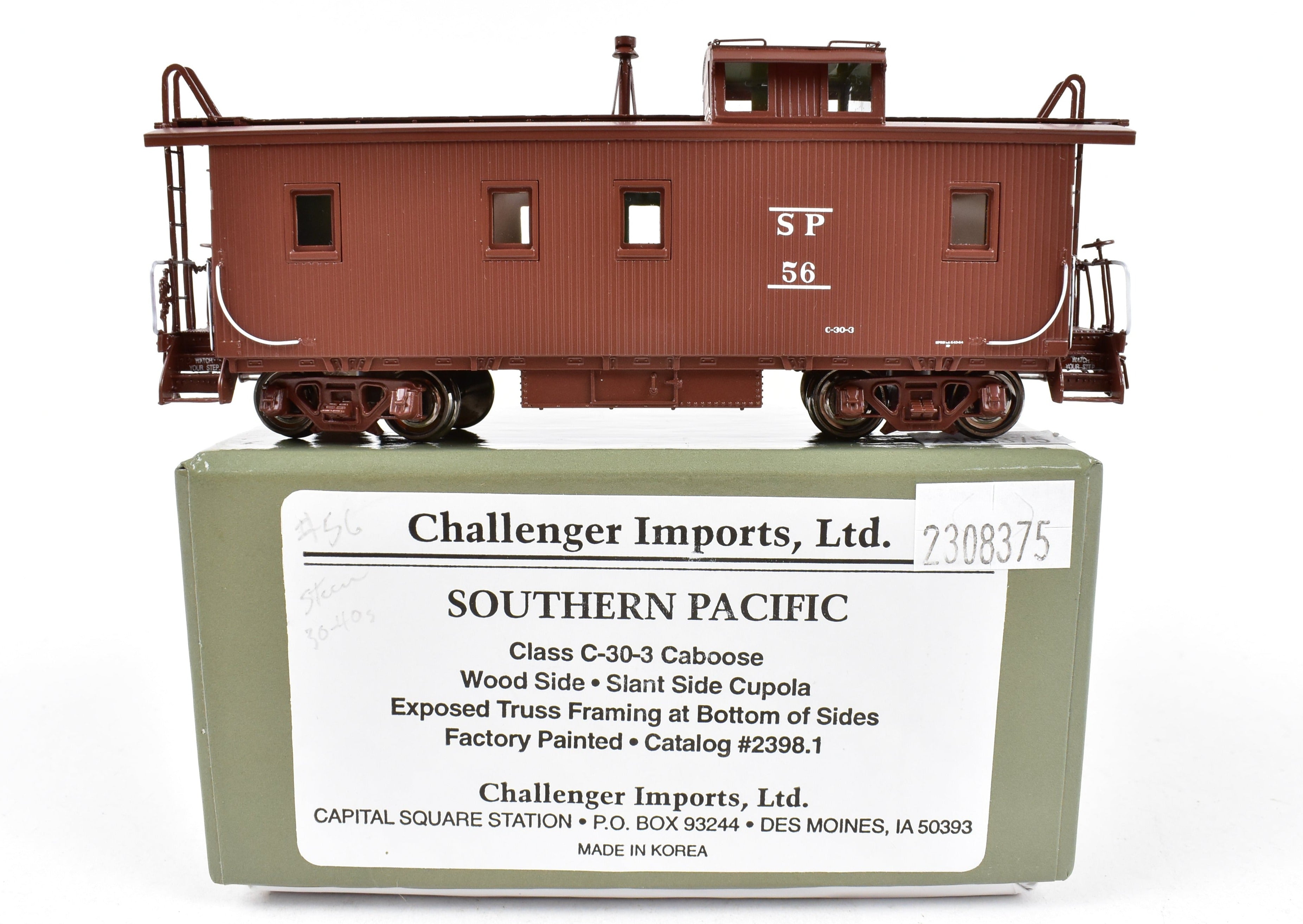 HO Scale Brass Southern Pacific Wood Side Caboose, Class C - 30 - 3 FP No. 56 by Challenger Imports