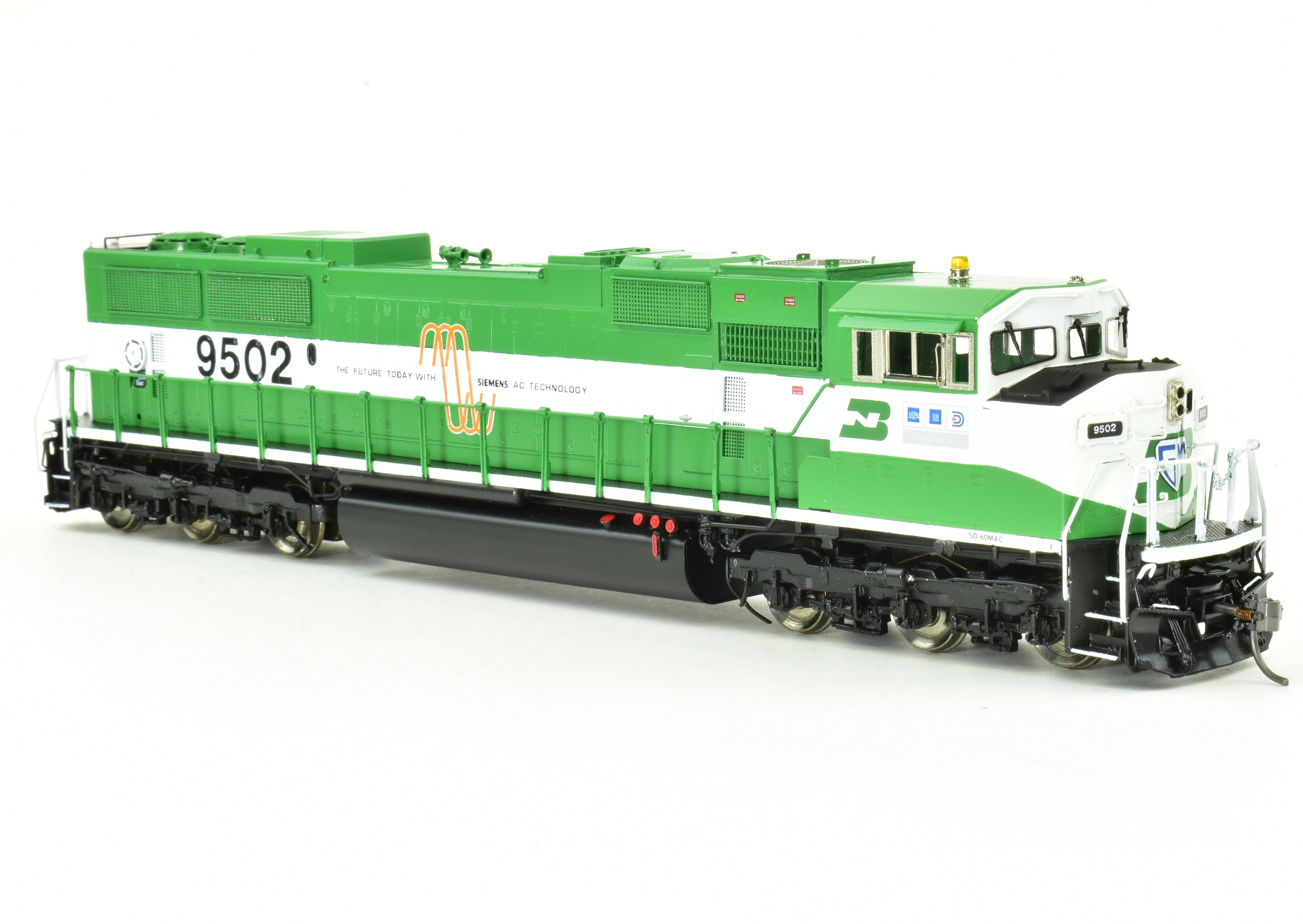 HO Scale Brass BN SD60MAC FP No. 9502 by Overland Models with HTCR Trucks