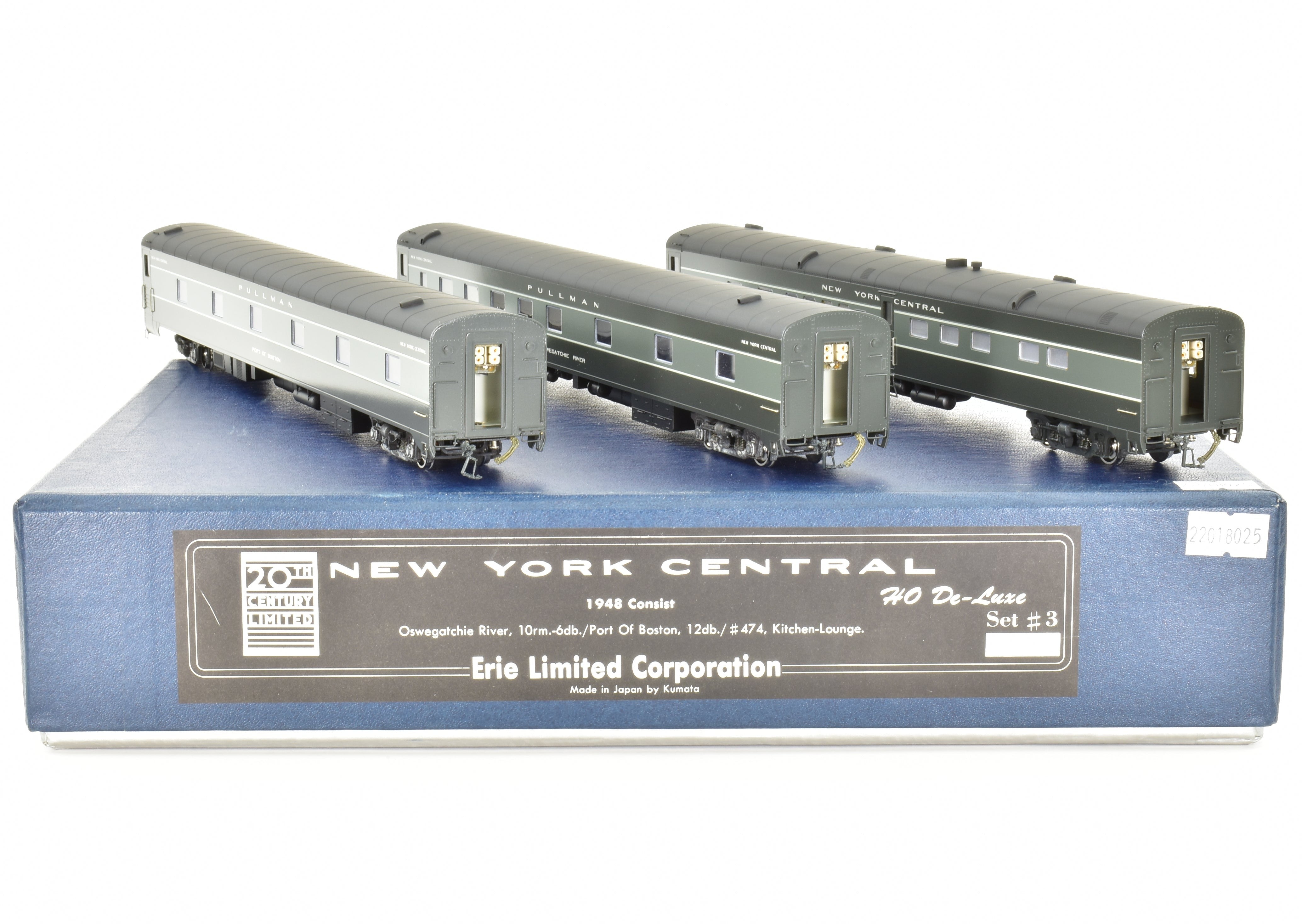 HO Brass Erie Limited 1948 20th Century 3-Car Add-On Set, New York Central