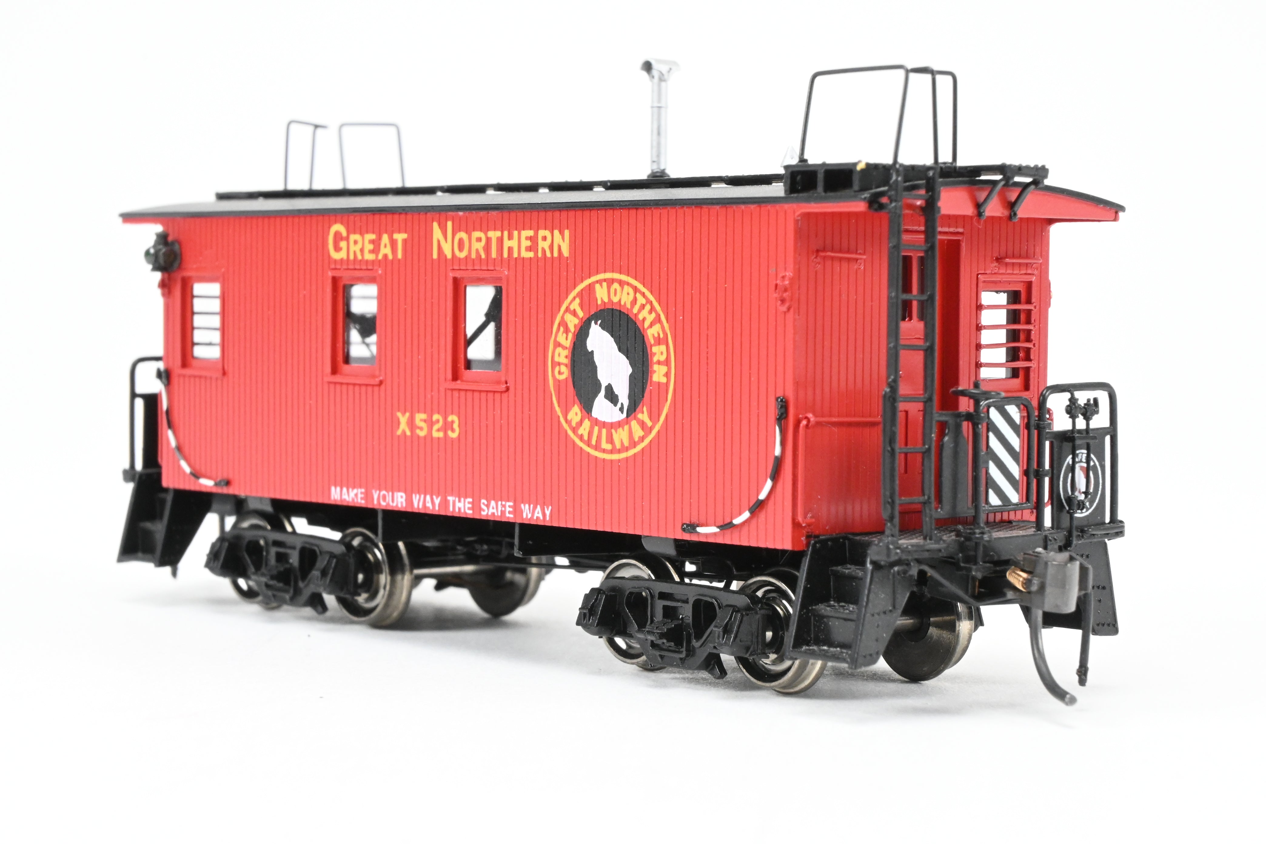 HO Scale Brass Converted Caboose - Challenger Imports Great Northern X523, 25-Foot Wood Caboose, Later Version with Added Marker Lights and Wrong Packaging