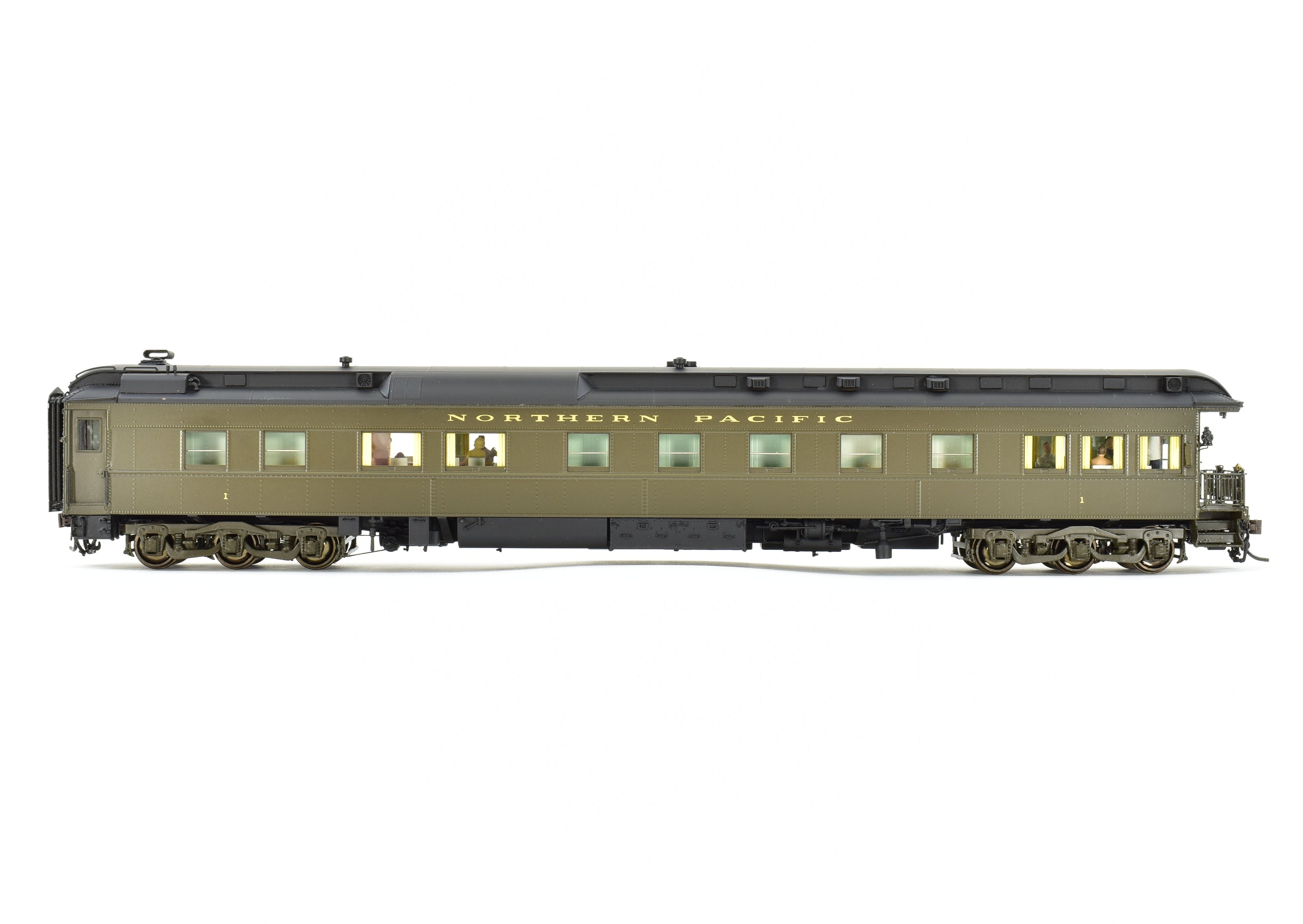 HO Scale Brass Model Northern Pacific Business Car #1 Version 1, Factory-Painted in Pullman Green by W&R Enterprises