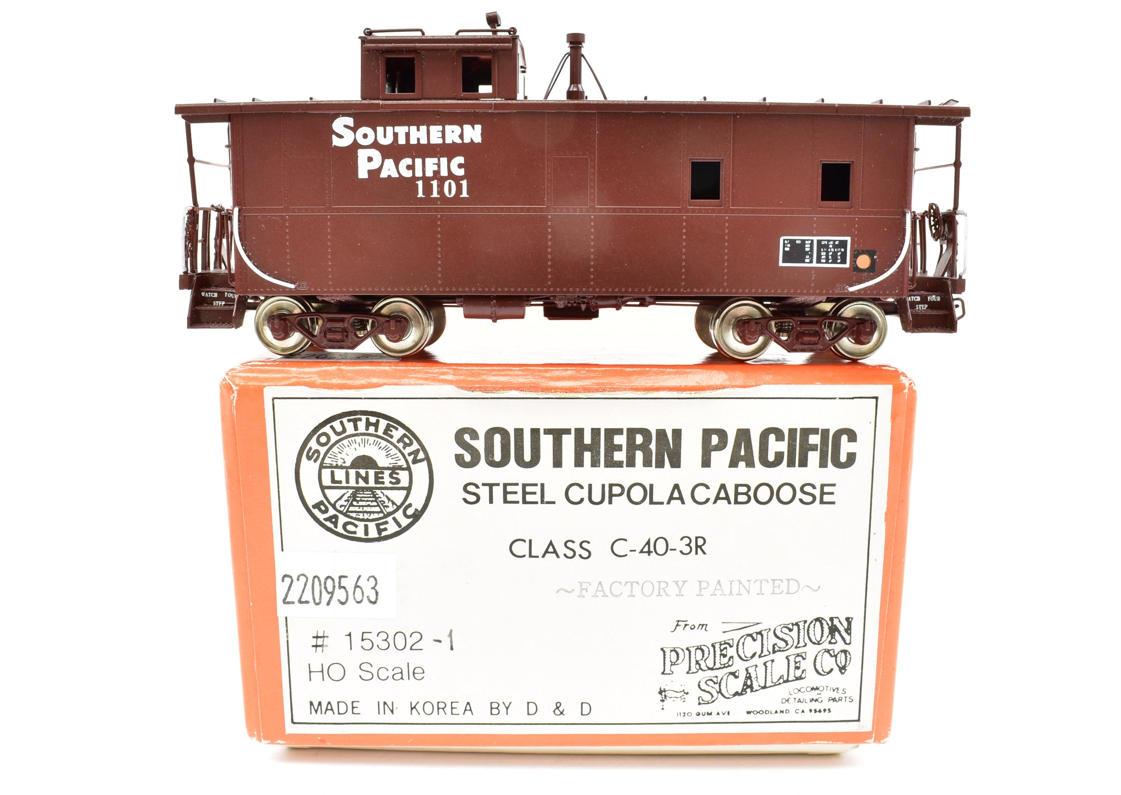 HO Scale Brass Precision Scale Co. Model of Southern Pacific C-40-3R Steel Cupola Caboose with Factory Painting