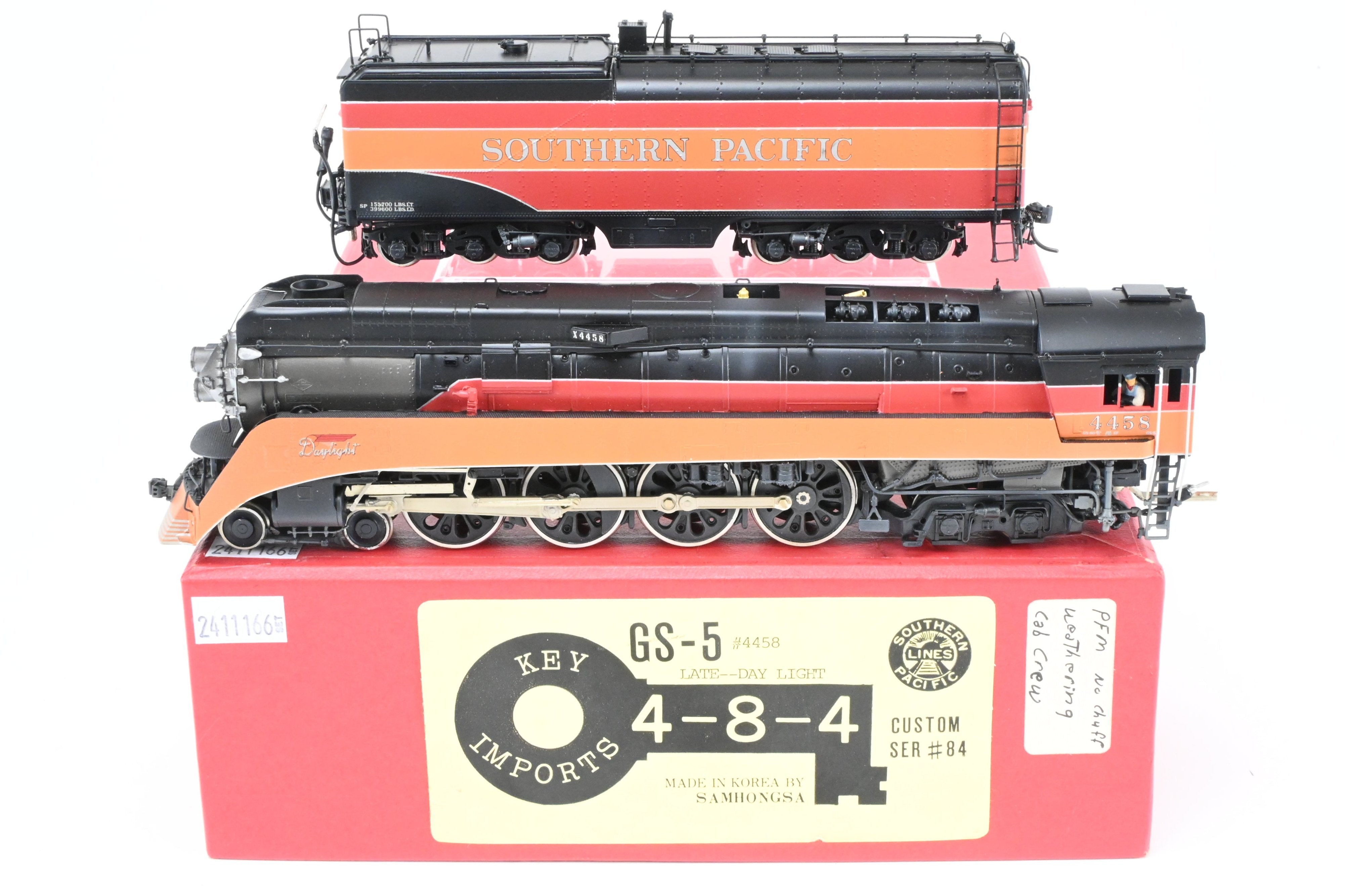 HO Scale Brass Model Train CON Key Imports SP - Southern Pacific GS - 5 4 - 8 - 4 Late Daylight Custom Series #84 Road No. 4458 with Light Weathering and PFM Sound Function