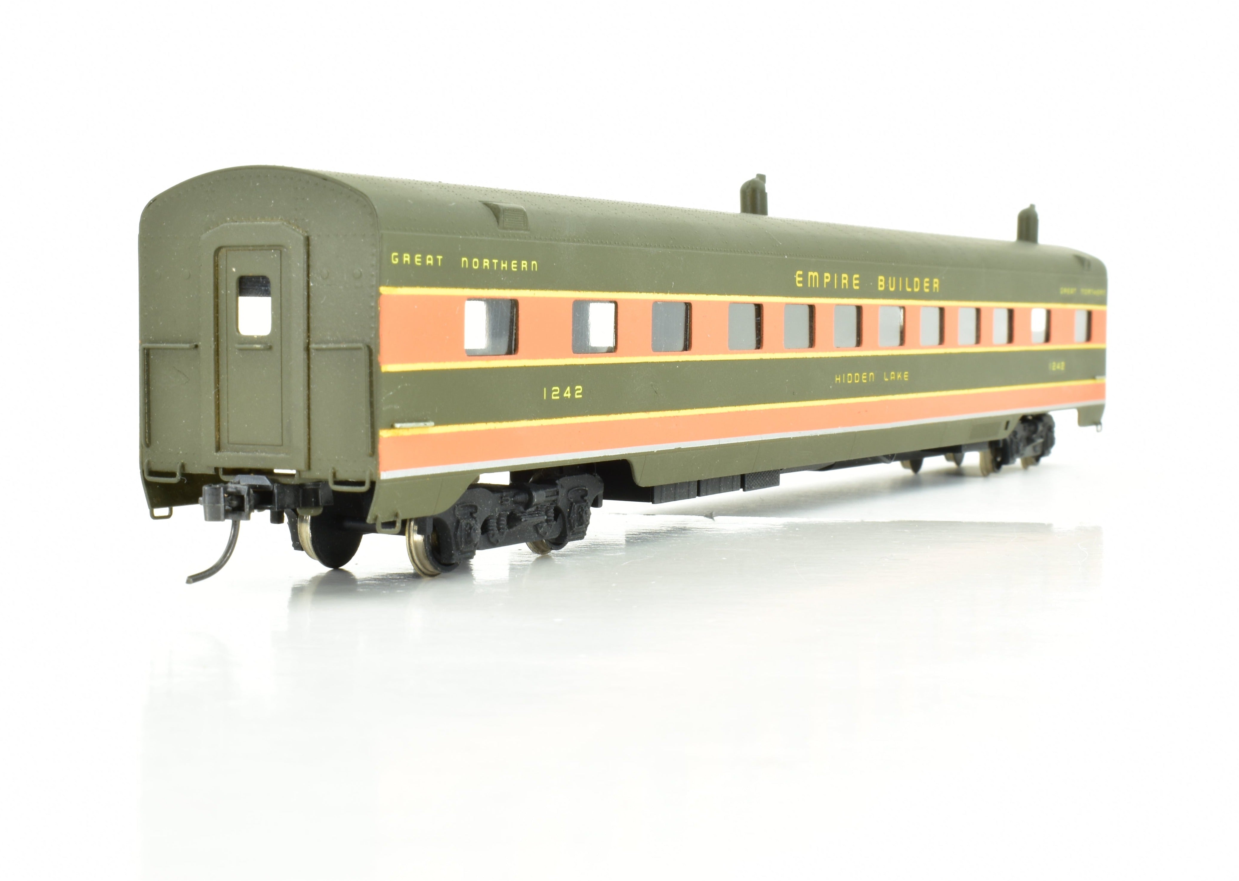 HO Scale Custom Painted Brass Ranch Car Model by S. Soho & Co., Great Northern #1240, Empire Builder No. 1242 'Hidden Lake'