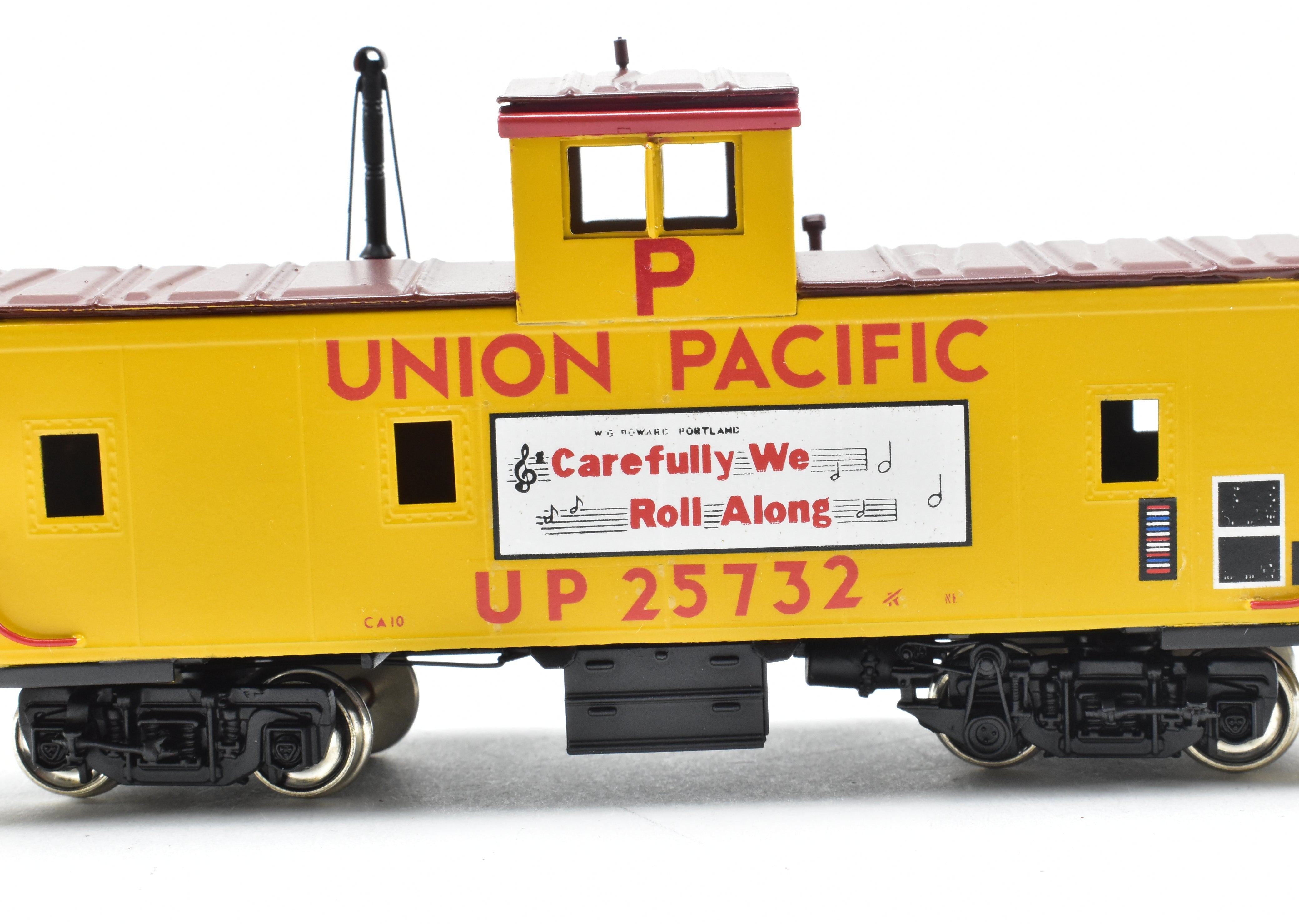 HO Scale Brass Union Pacific CA - 10 Caboose Model by Overland Models, Inc. (OMI) with Custom Paint and Slogan #25732