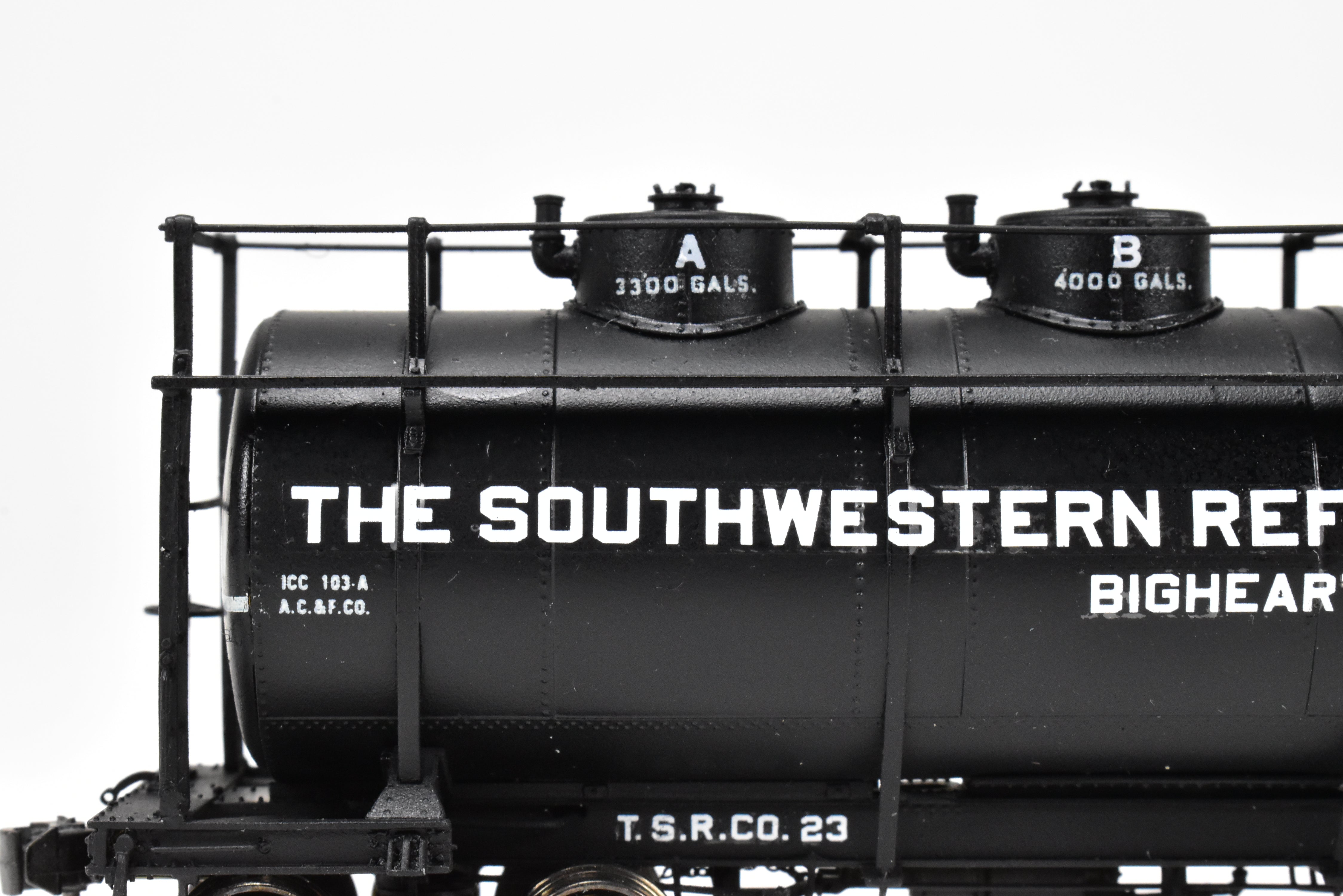 HO Scale Brass Model Train - W&R Enterprises Various Roads AC&F 10,000 GAL 3 - Dome Tank Car Featuring High Walkway and Custom Paint by The Southwestern Refining Company
