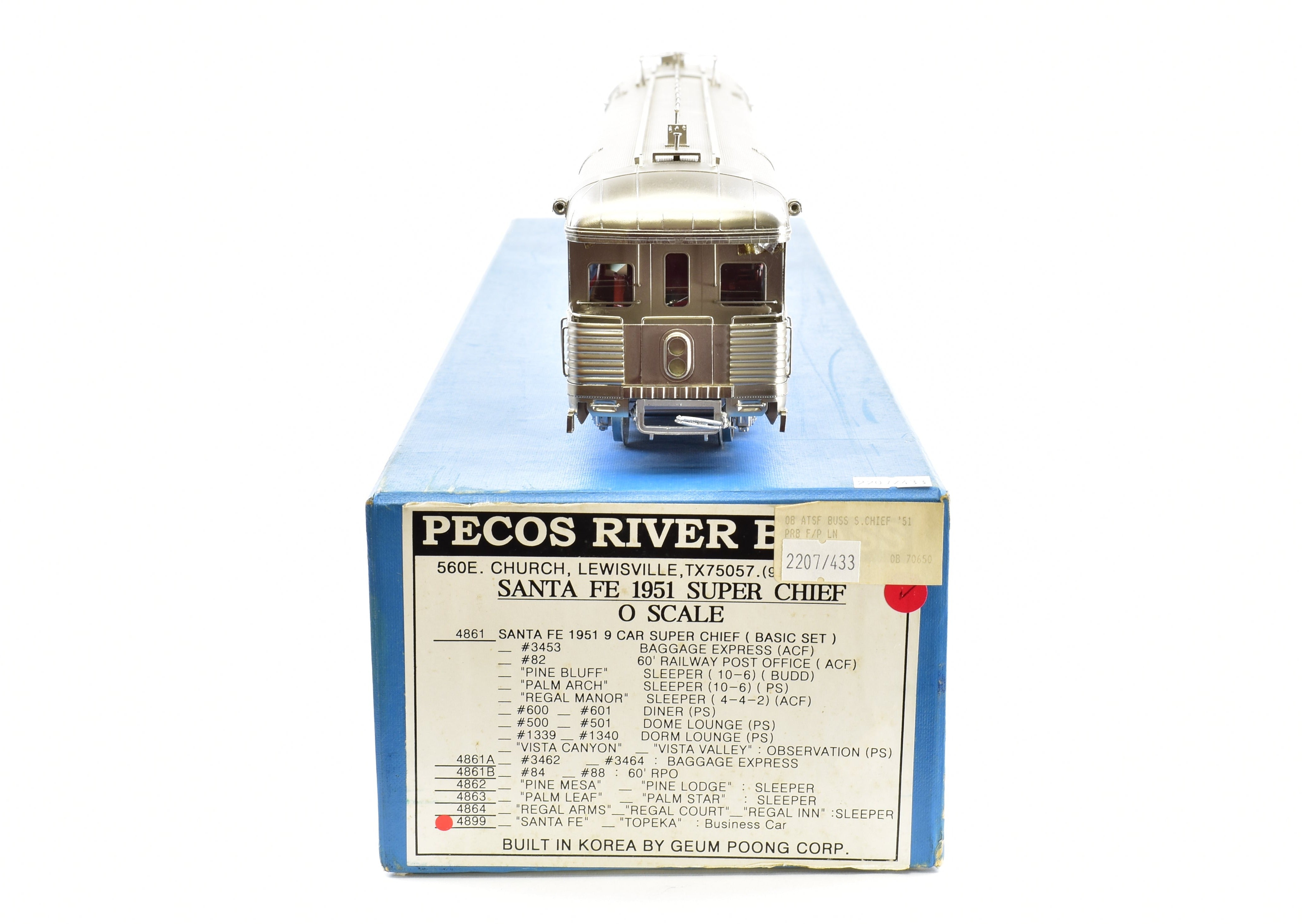 O Scale Brass Model of Pecos River Brass ATSF - Santa Fe Topkea Business Car without Interior Lights (Consignment Model)