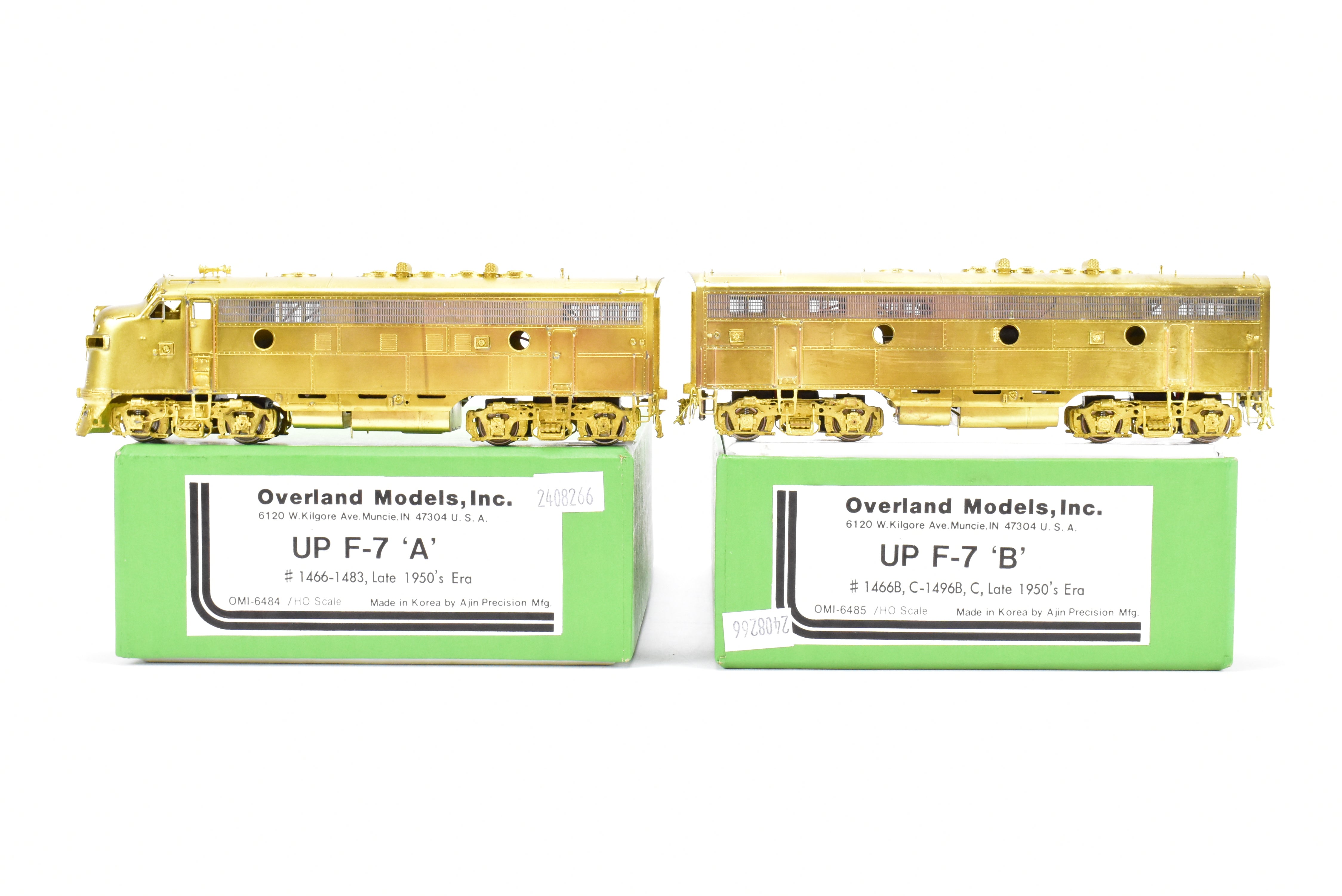 HO Scale Brass Model Train Set by Overland Models Inc. - Union Pacific EMD F7 A/B Freight Locomotives from the Late 1950's Era