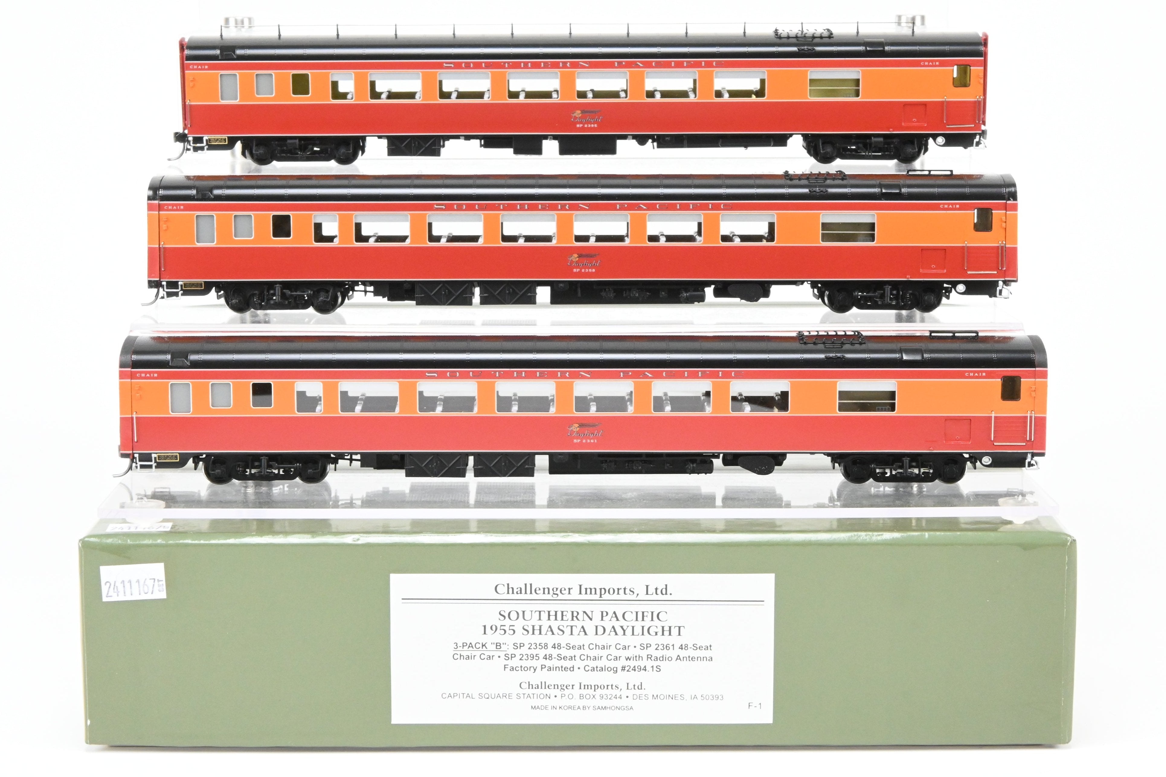 HO Scale Brass CON CIL Model Train Cars - Challenger Imports Special Edition - Southern Pacific 1955 Shasta Daylight 3-Pack B Add-On Set with Front Part