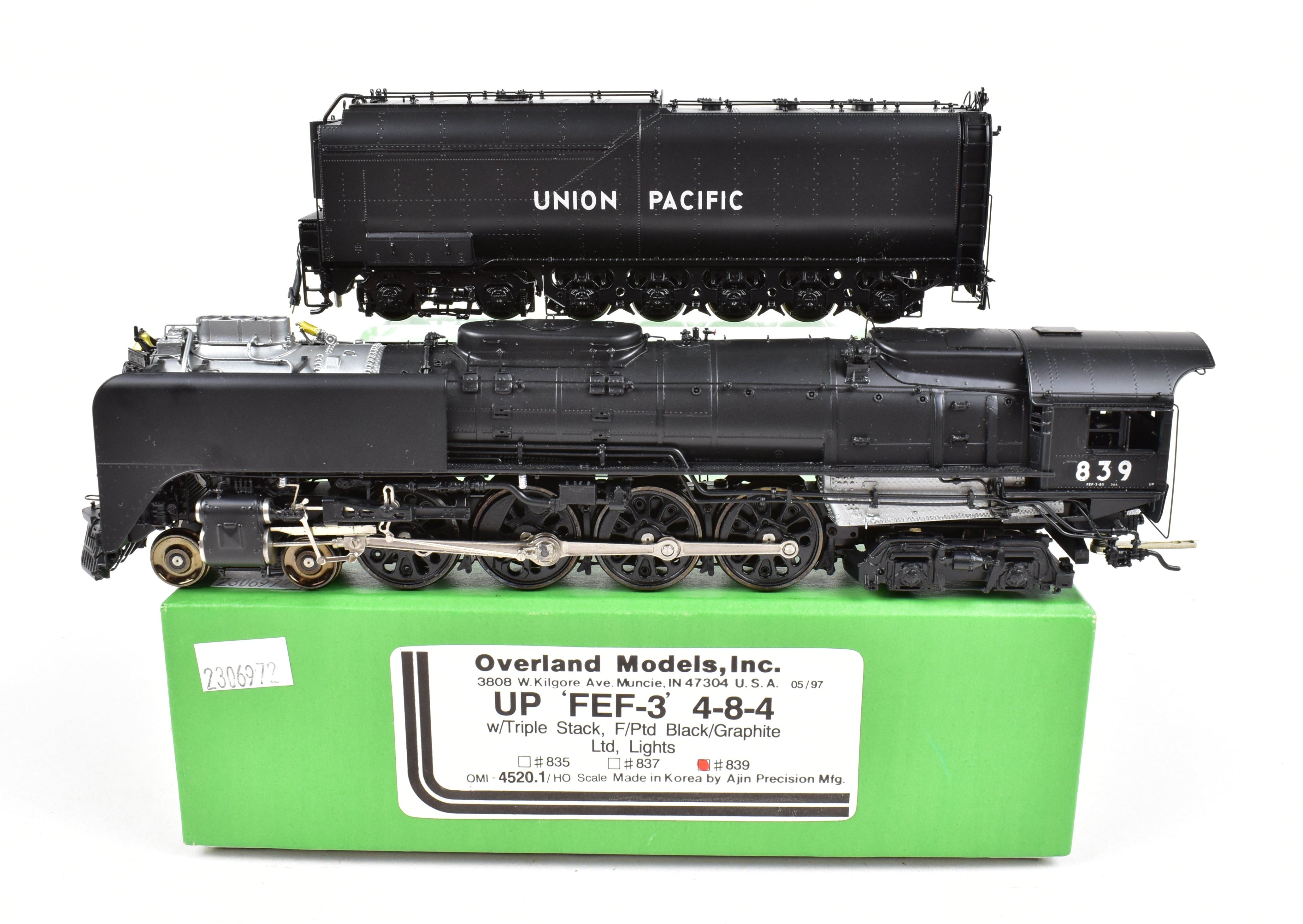 HO Scale Brass UP Union Pacific FEF - 3 4 - 8 - 4 FP No. 839 Triple Stack Model by Overland Models